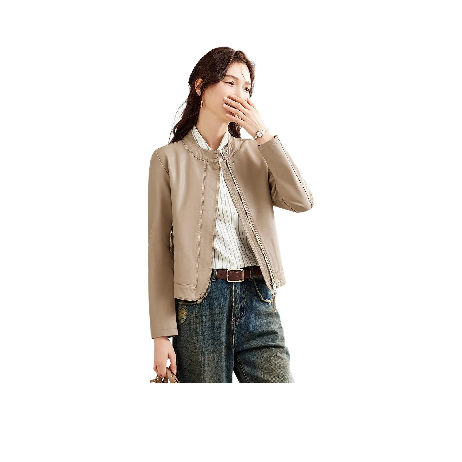 TERRE BLEUE Кожа Куртка Женская Светлый Кофейный