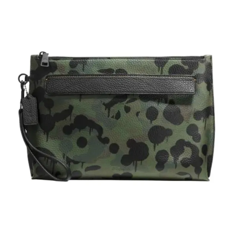 COACH Pouch GRAIN LEATHER Клатч Мужской Армейский зеленый