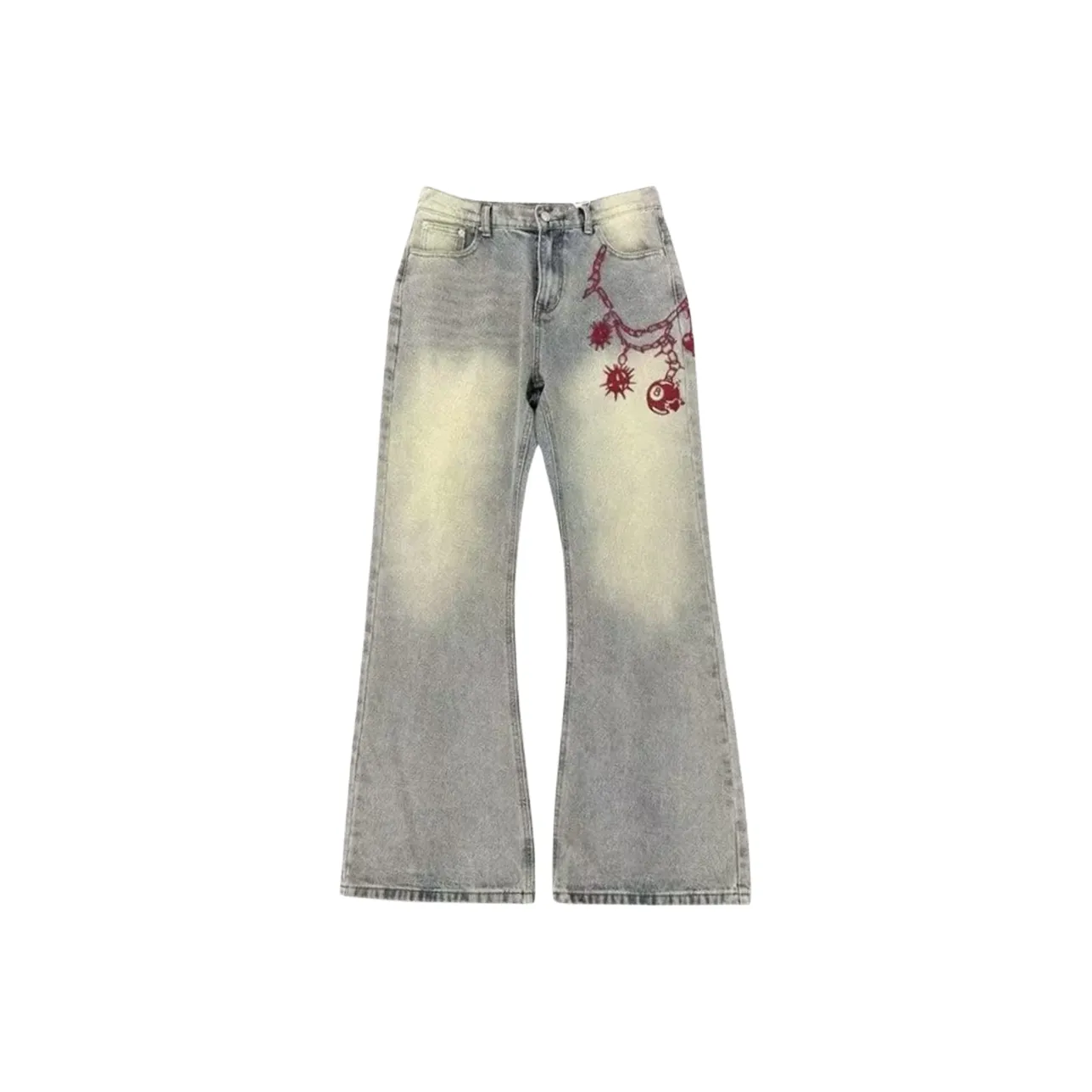 SAGP Грязно-желтые вышитые унисекс джинсы