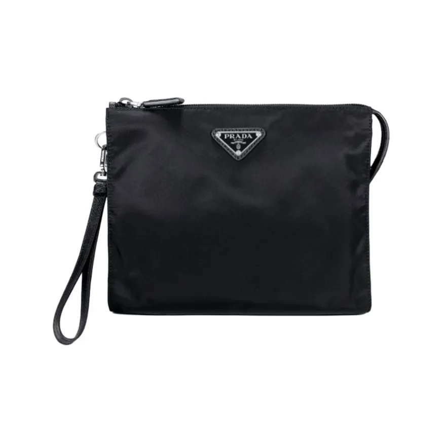 PRADA Nylon Fabric Makeup Bags Clutches Men's Black
