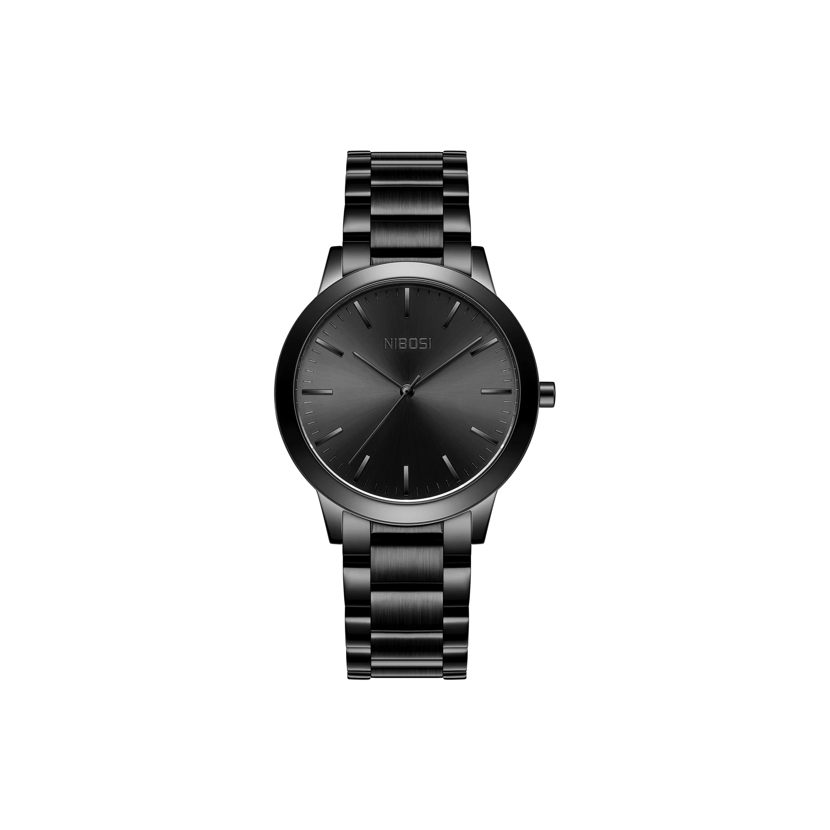 NIBOSI 1985 Кварцевый механизм ремешок из нержавеющей стали часы для мужчин черный циферблат