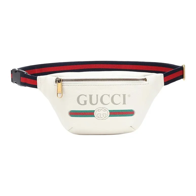 GUCCI Leather One Shoulder Crossbody Bag, Sling Bag, Fanny Pack Trumpets Unisex White