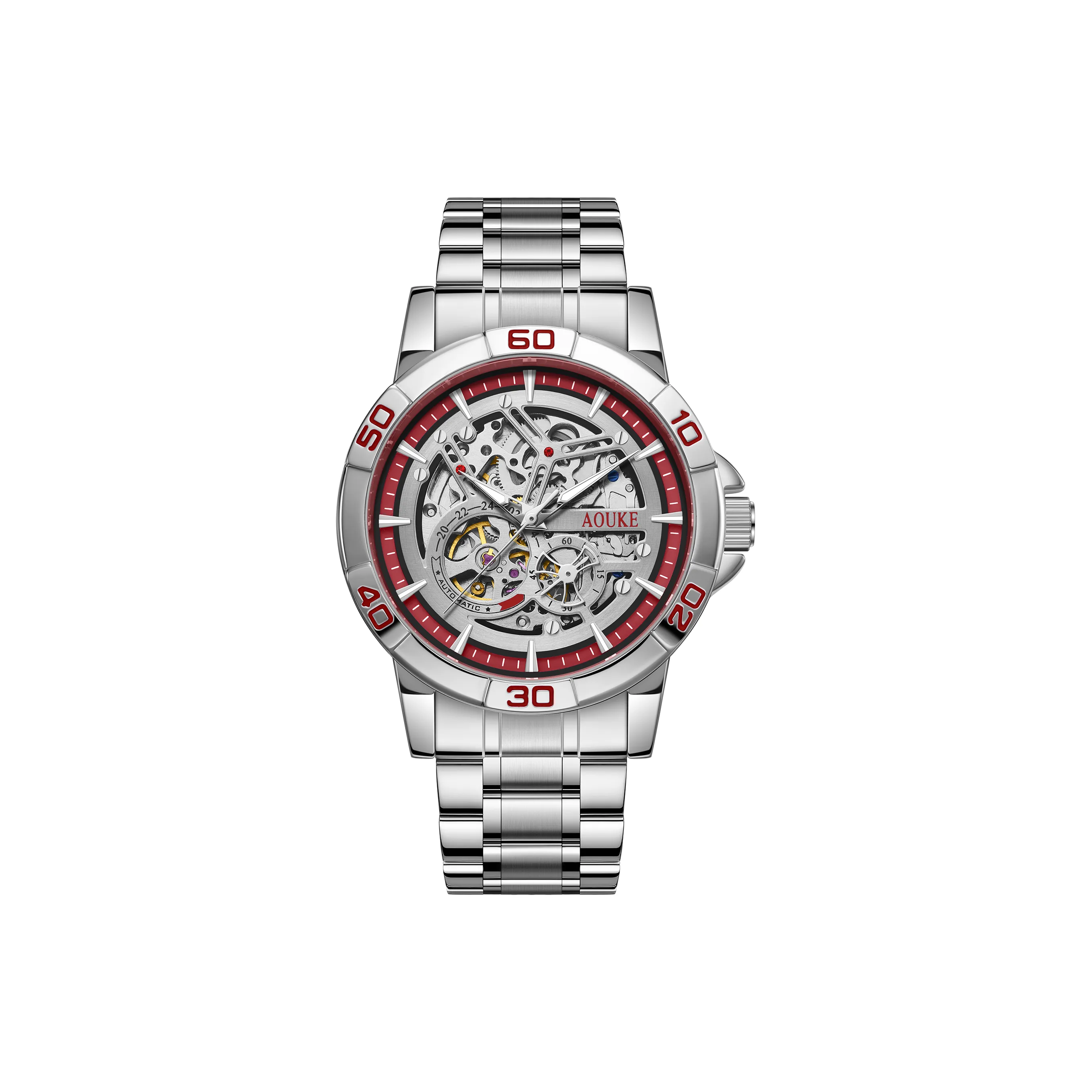 AOUKE Автоматический механический механизм металл ремешок часы унисекс циферблат с открытым механизмом