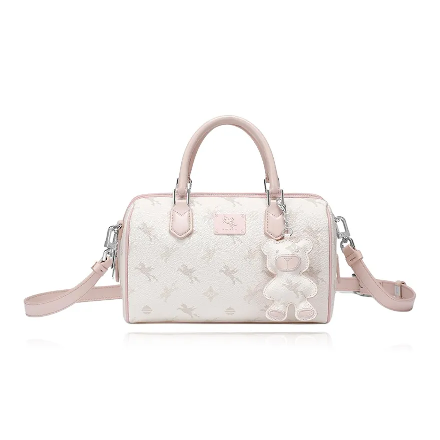 NUCELLE PVC Flying Horse Boston Bag Shoulder Bag Crossbody Bag Pillow Bag Small Size Women's Peachy Pink