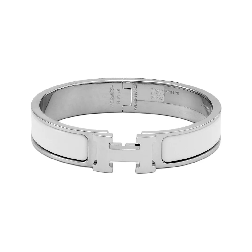 HERMES Bracelet Narrow Clic Clac H Enamel Pm White