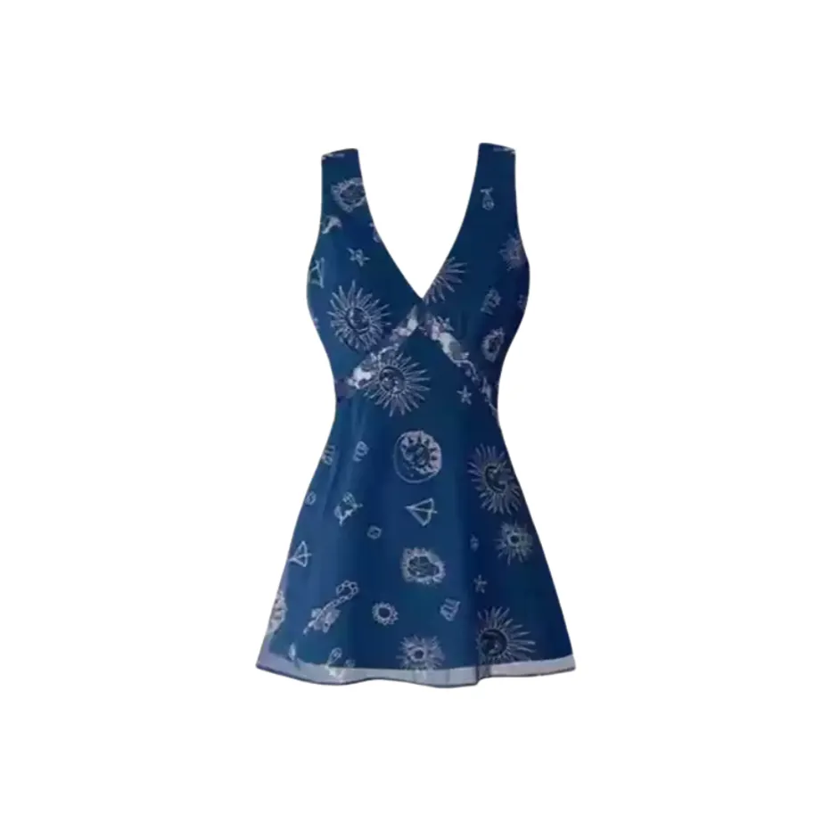 UYH Винтажный синий Женские Слиплатья