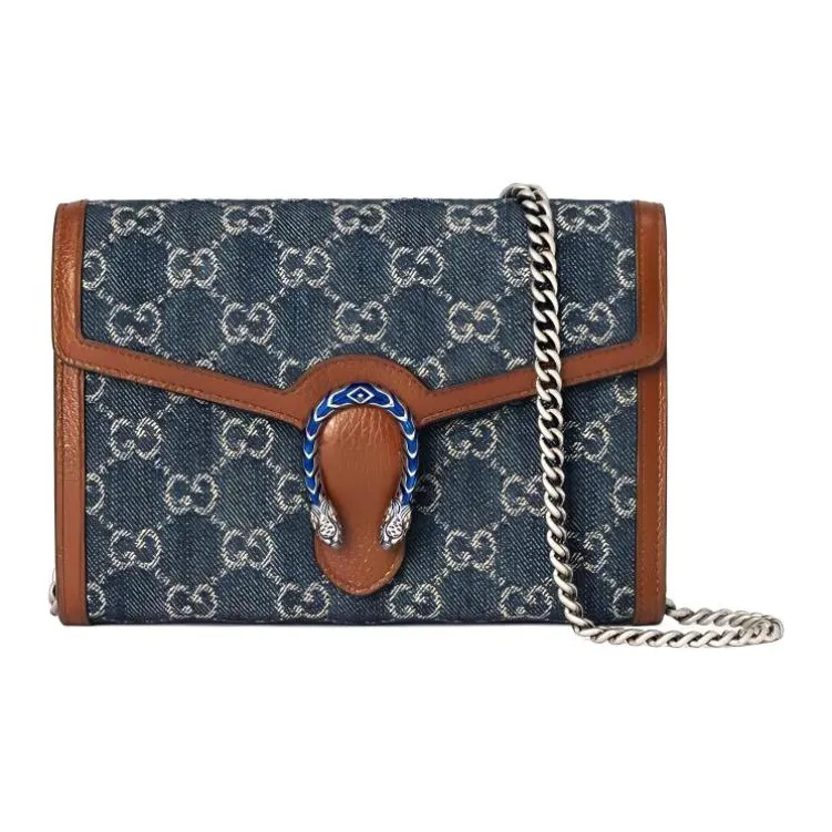 GUCCI Dionysus Denim With Leather Wallet Shoulder Bag Crossbody Bag Mini Women's Gray Blue/Brown