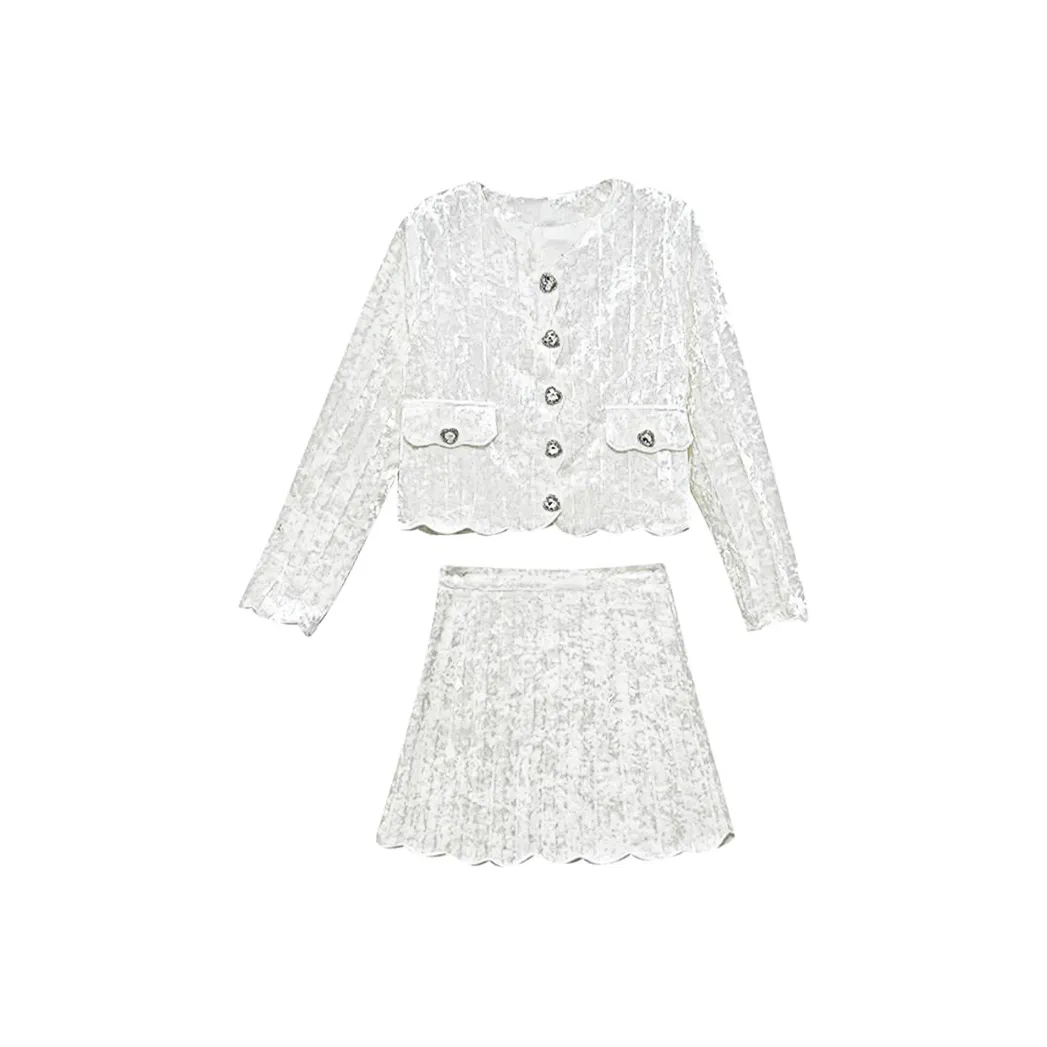 GORGEOUSIDEA Белая куртка + белая укороченная юбка, женские комплекты с юбкой