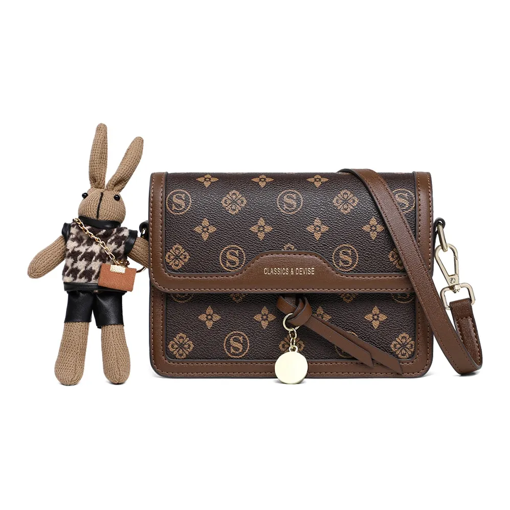 EBLAN Синтетическая кожа Сумка через плечо Маленькая квадратная сумка Обычная Женская Кофейная