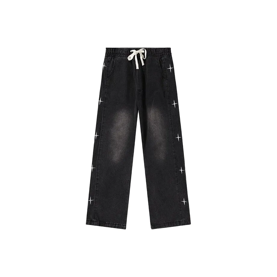 SAGP Звезды Принт Черные Унисекс Джинсы