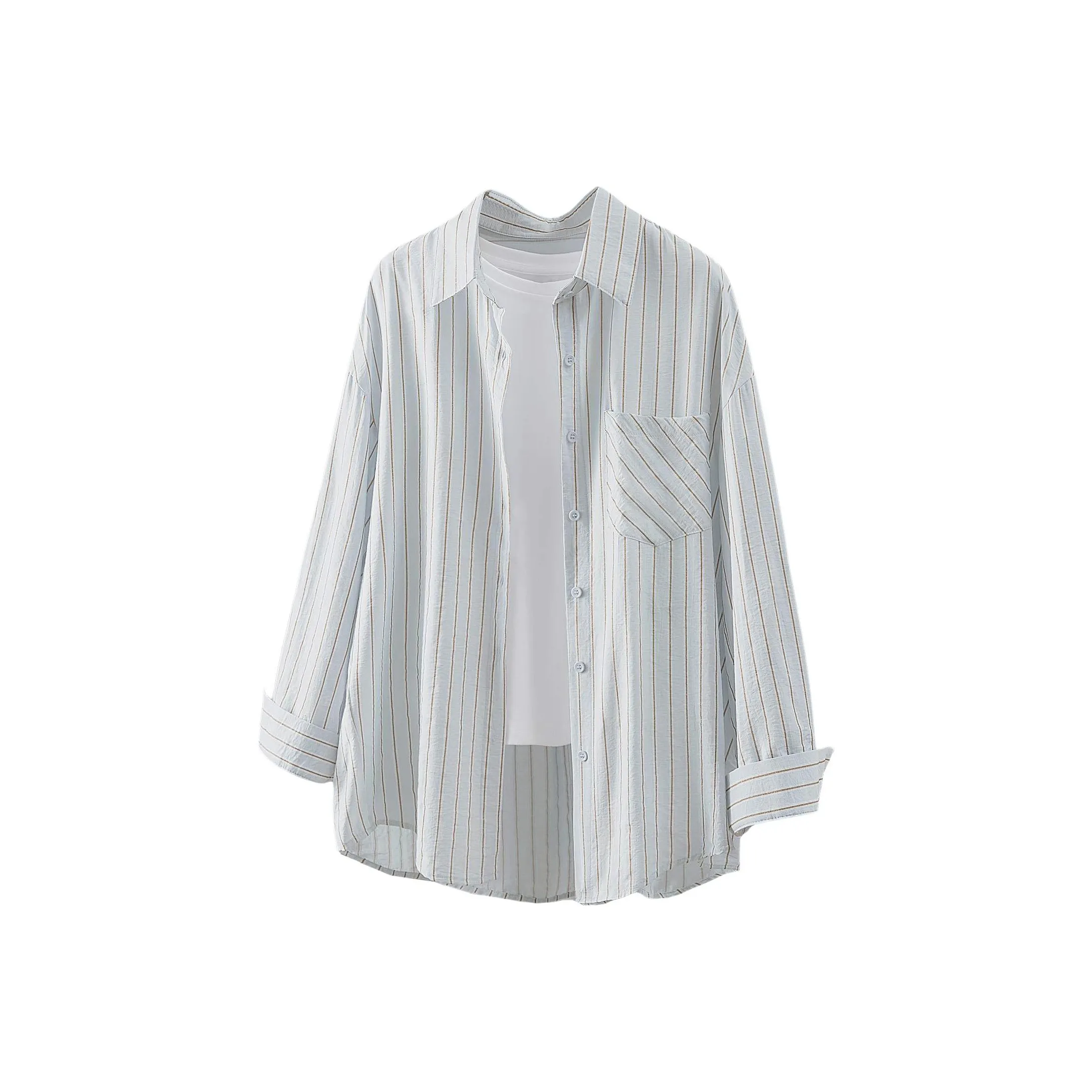 SIBAISHE Светло-синие полосы Женские рубашки