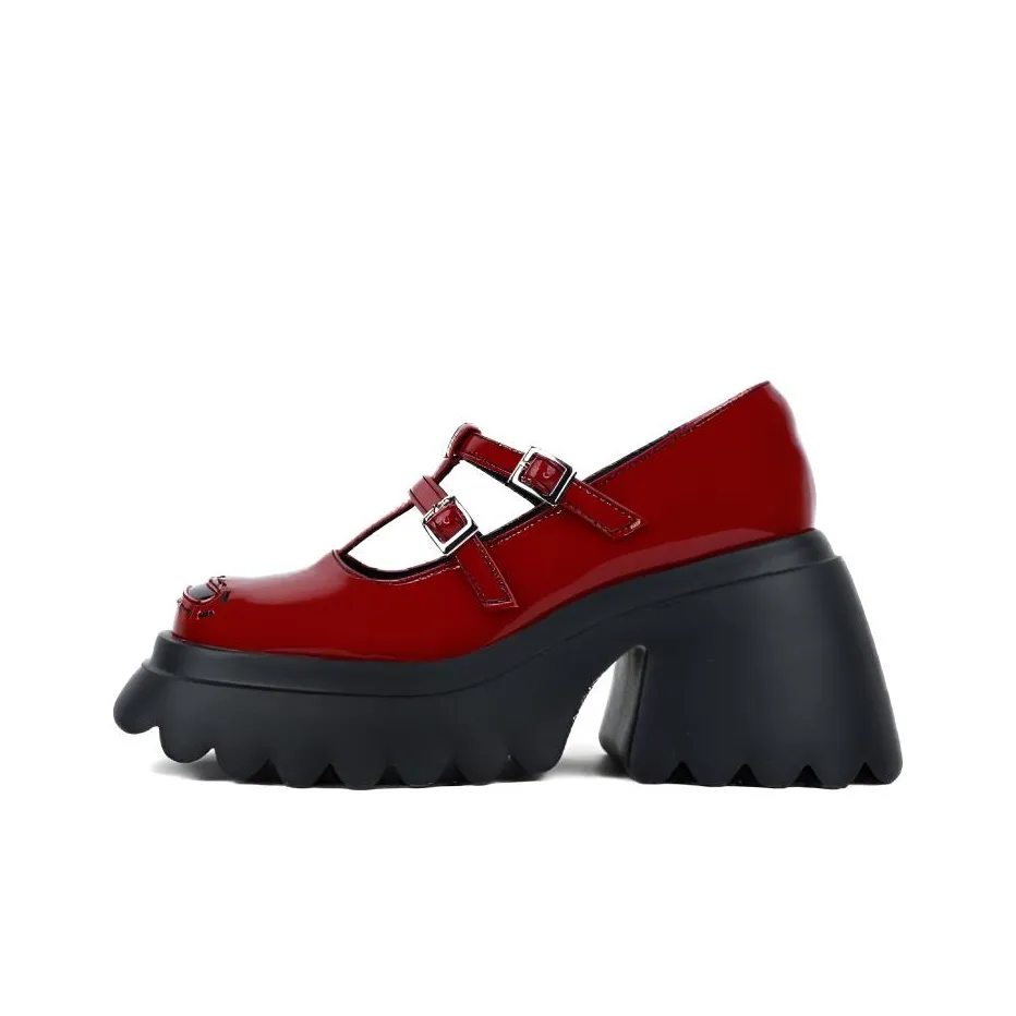 Enqo Грубый каблук Туфли Мэри Джейн Женские Бордовый