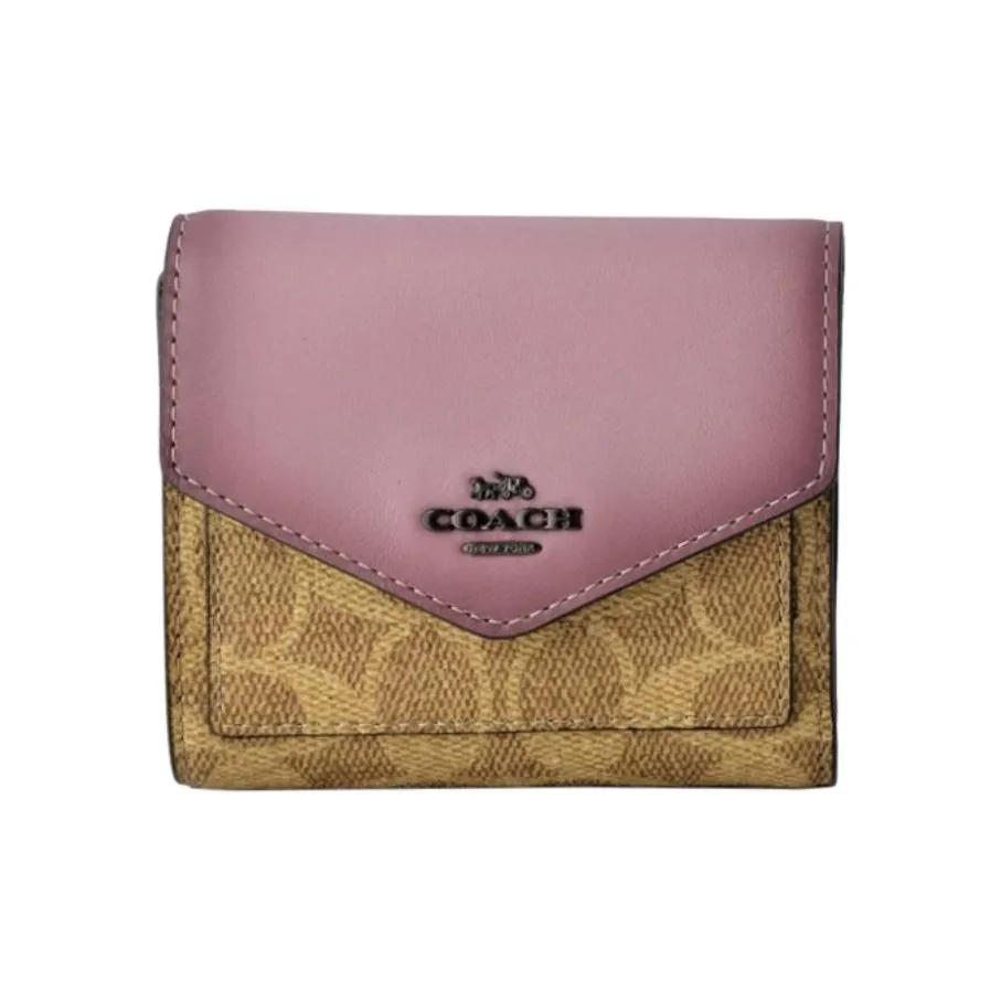 COACH Canvas Handheld Envelope Wallet Trumpets Women's Purple & Brown Monogram