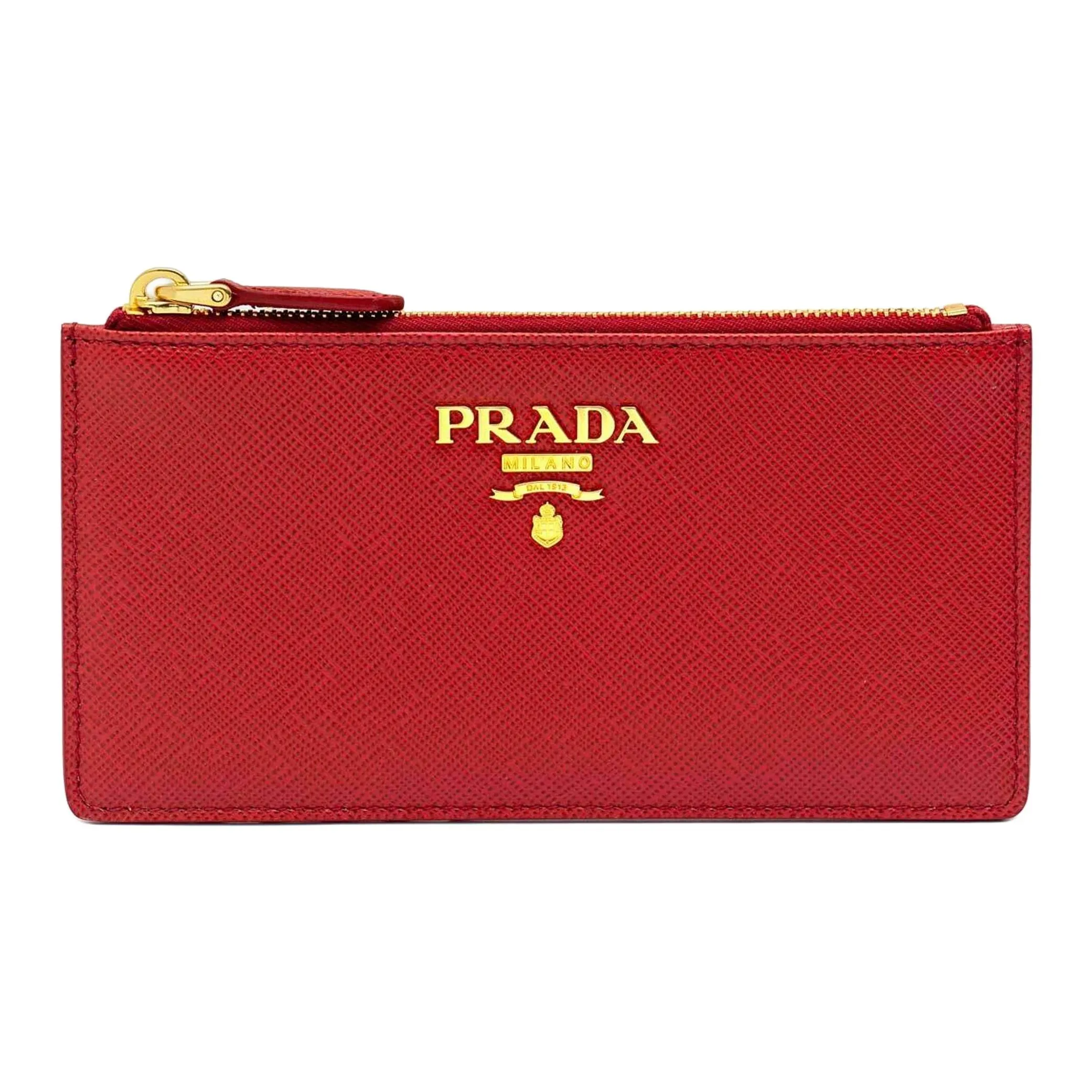 PRADA Saffiano Leather Card Holder Women's Red
