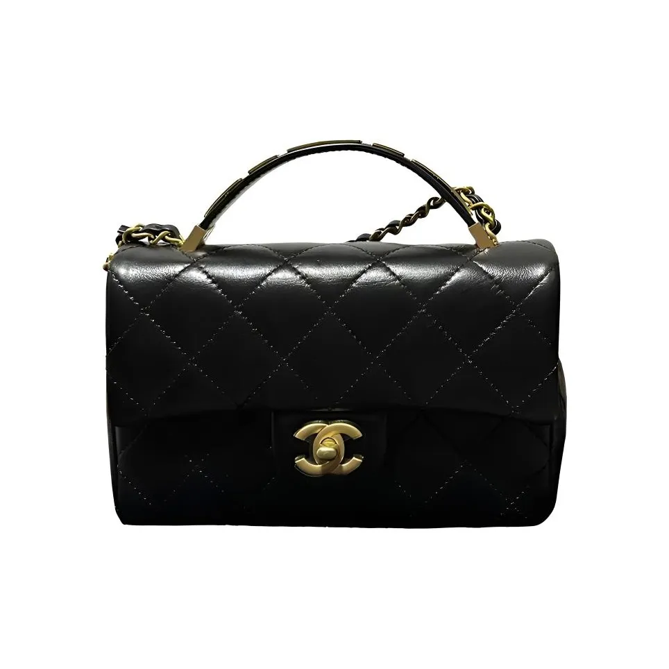 CHANEL Calfskin & Metal Flap Bag Handbag, Shoulder Bag, Crossbody Bag Trumpets Unisex Black