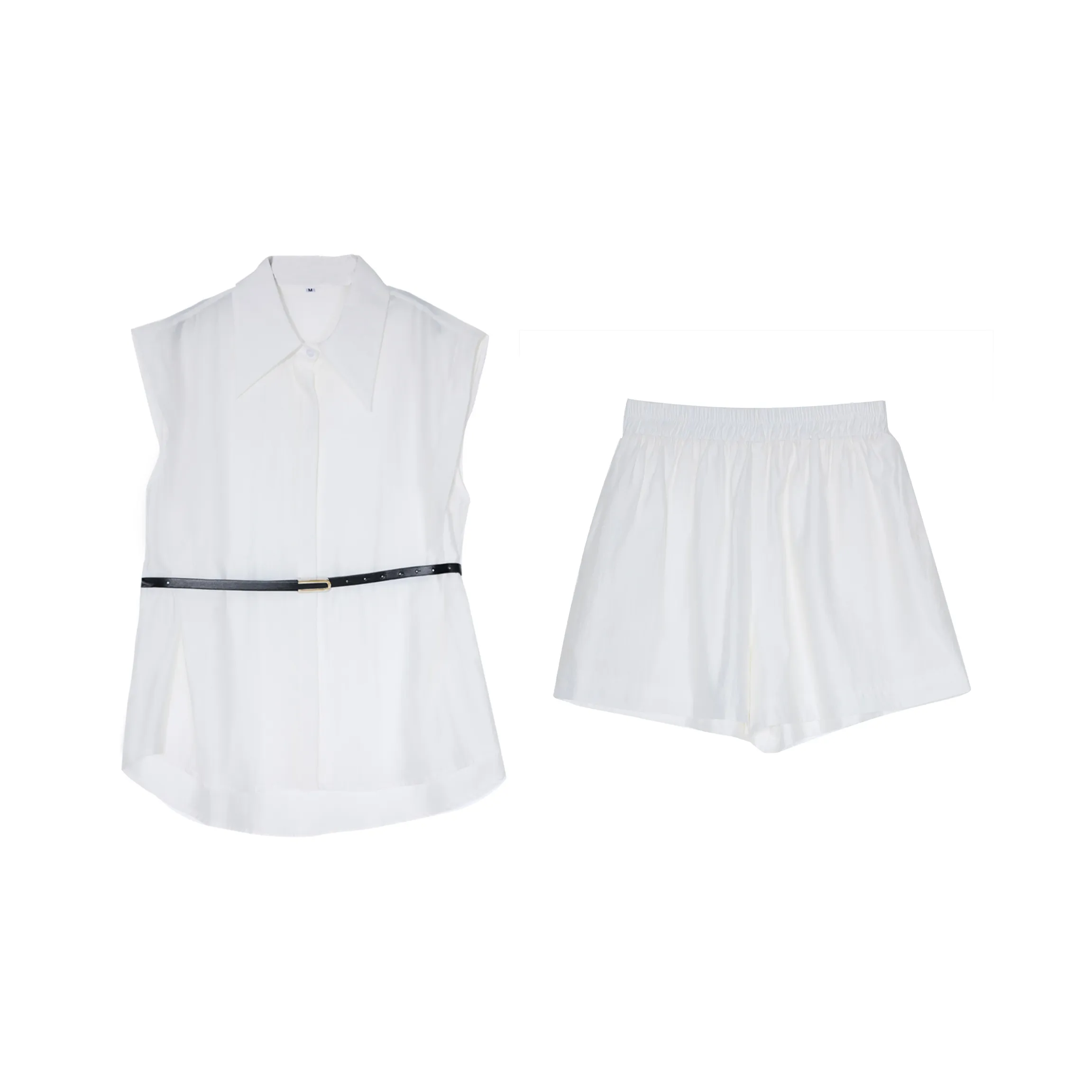 Wen Shan Корейский стиль Белая укороченная рубашка с рукавами + белые шорты Женские повседневные костюмы