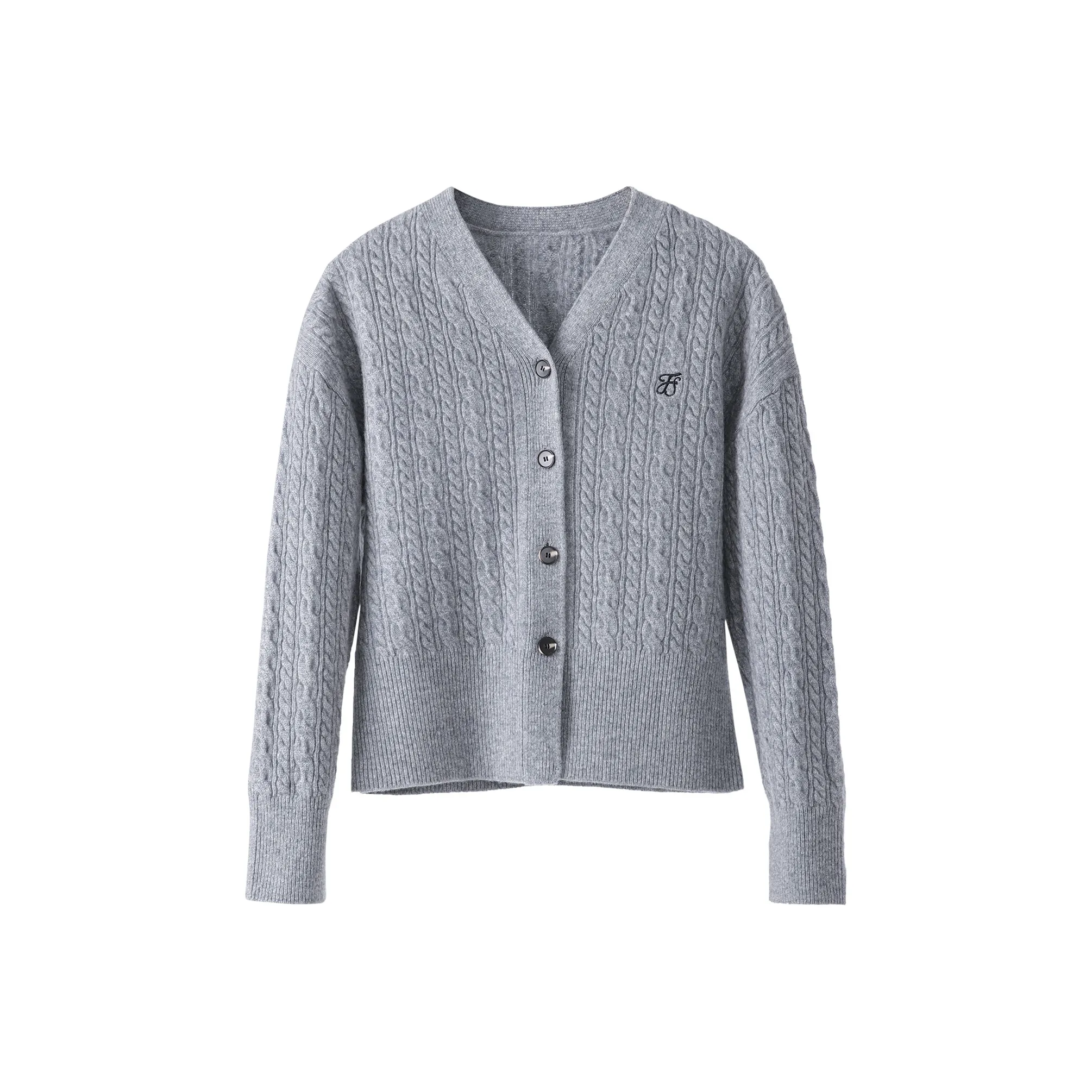 Fstudio Осень и зима Корейский стиль Минималистичный Длинный рукав V-образный вырез Трикотажная ткань Кардиган Чистая шерсть Комплект с юбкой Женские