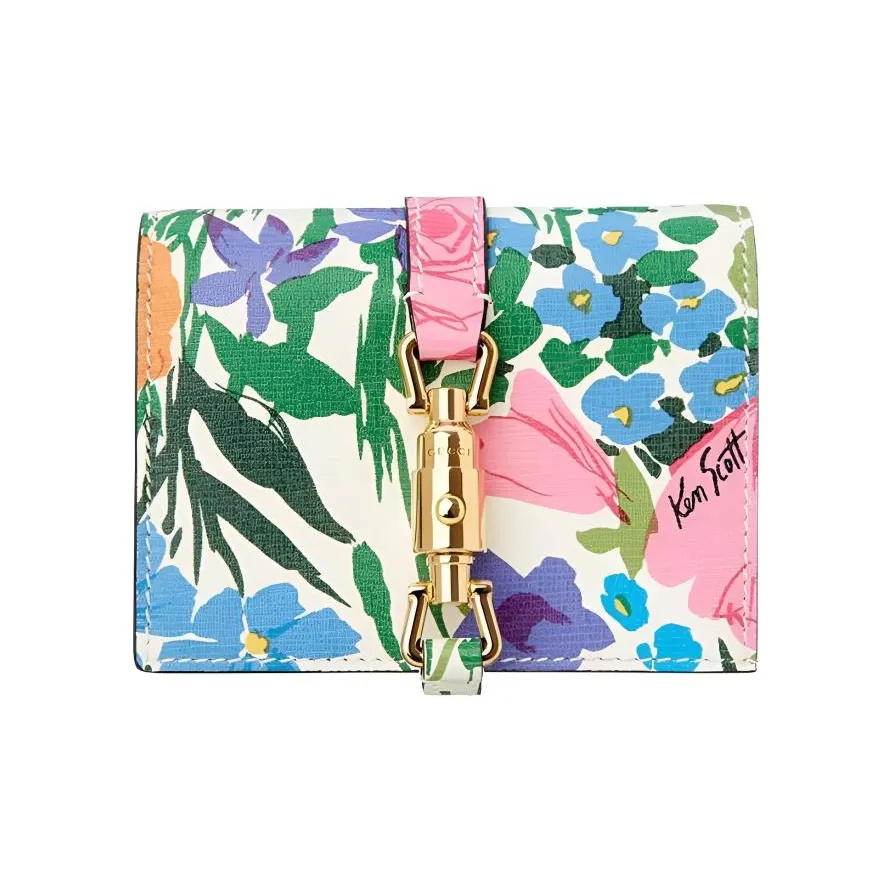 GUCCI Jackie 1961 Leather Clutch Wallets Card Holders Small Size Women's Floral Color