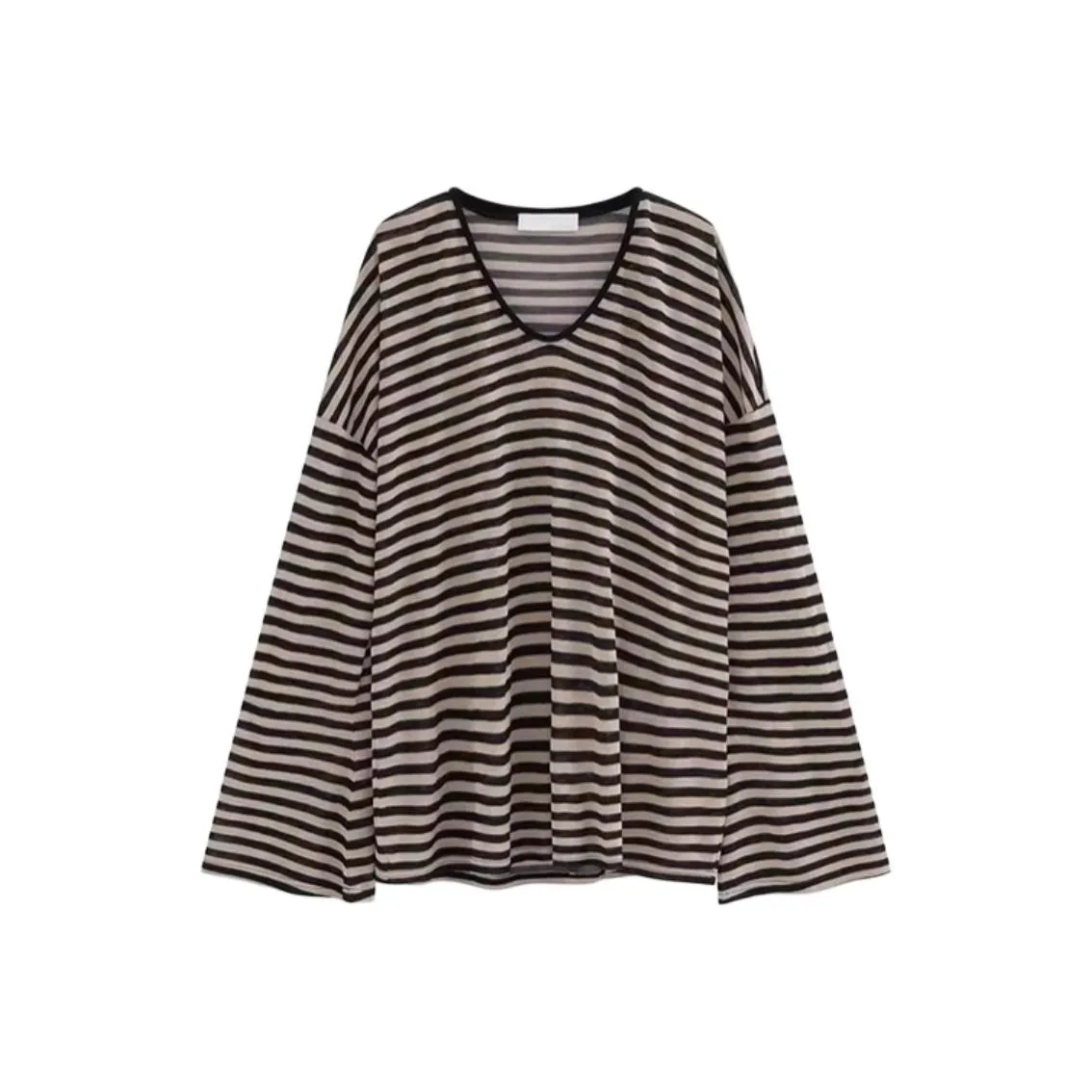 IUNOP Свободный крой U-образный вырез Длинный рукав Тонкая футболка Верхняя одежда Топ Женский