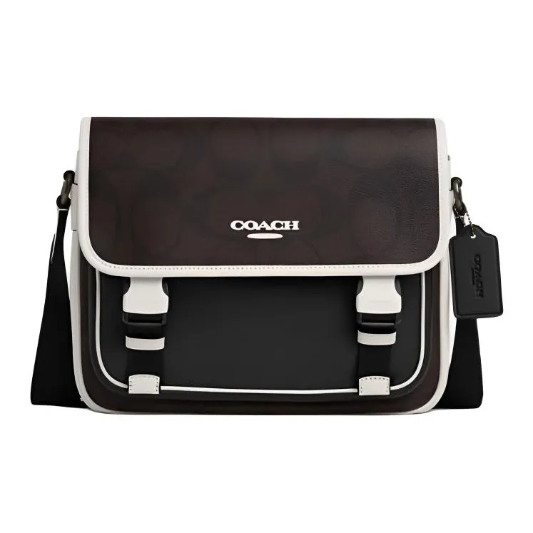 COACH Racer Искусственная кожа Сумка через плечо Большая Мужская Цвет фундуковый Мел белый