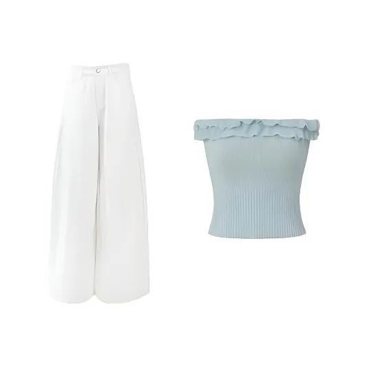 HUINIAN Blue top + Белые брюки Женские Повседневные костюмы