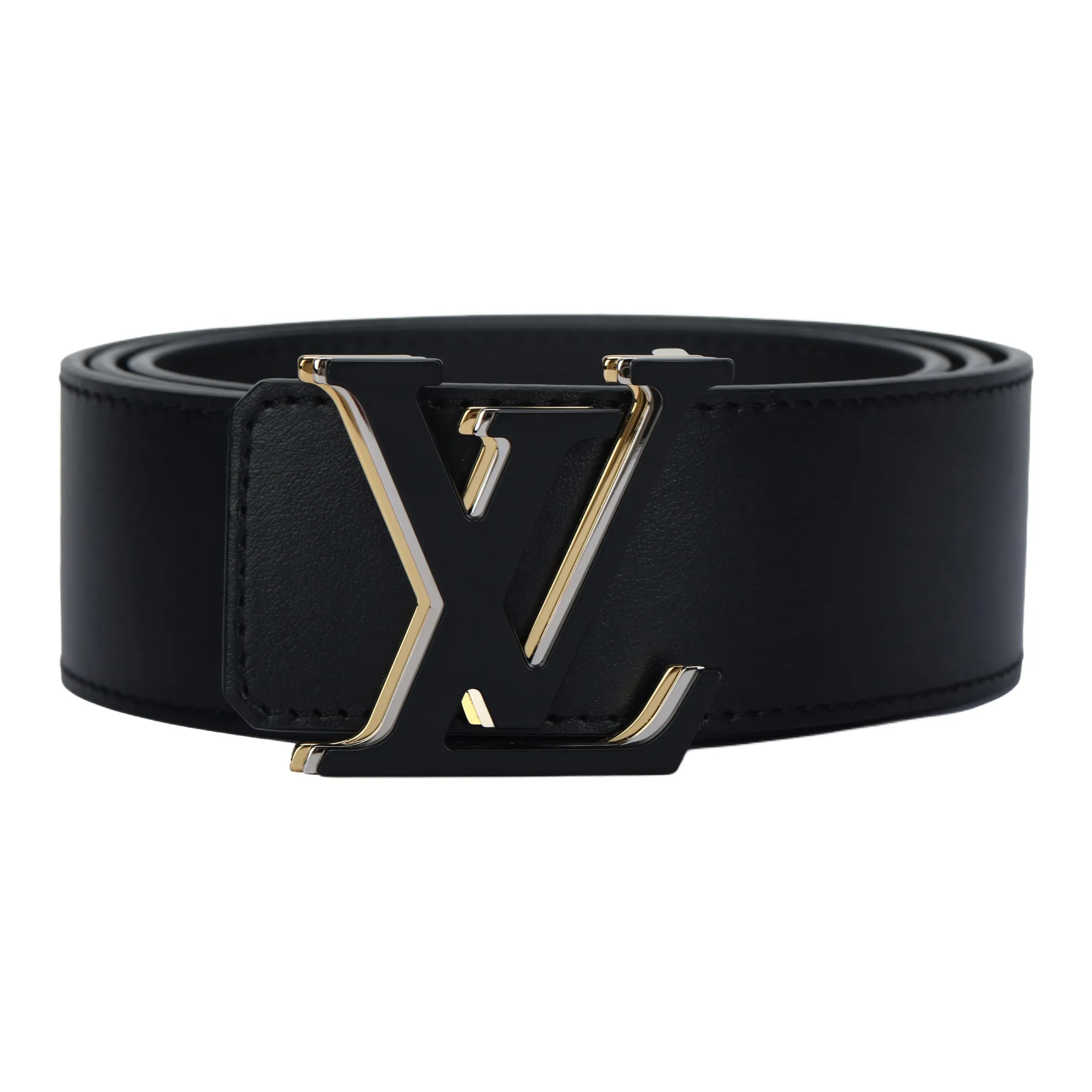 LOUIS VUITTON Cow Leather Belts Men's Black Width  4cm
