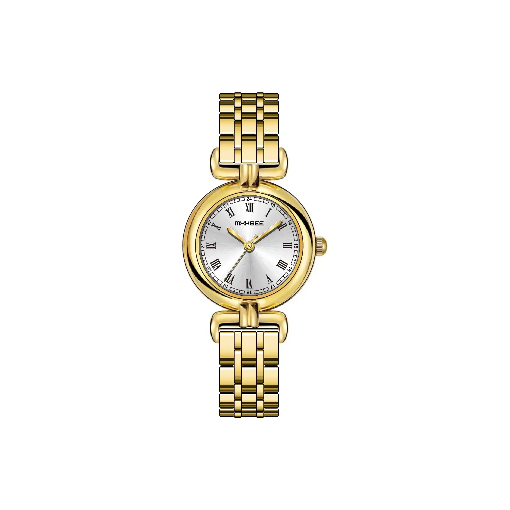 MXXSEE Коробка Greeting Card Writing Service Кварцевый механизм Нержавеющая сталь Ремешок для часов Женские часы Золотой циферблат
