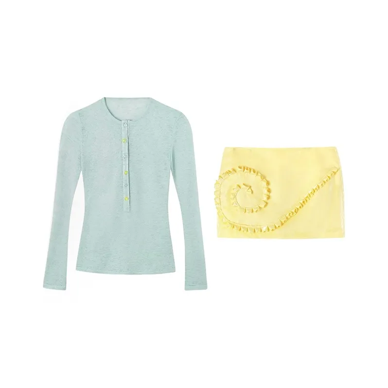 SISC Синий COVER UP+Желтый Короткая юбка Женские Комплекты с юбкой