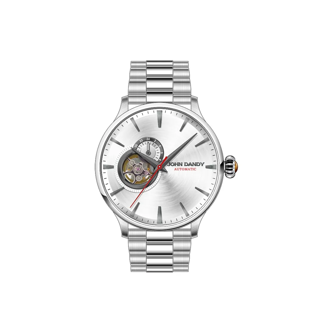 JOHN DANDY Suit Thug Наручные часы Механический механизм Стальной ремешок Белый циферблат Мужские часы