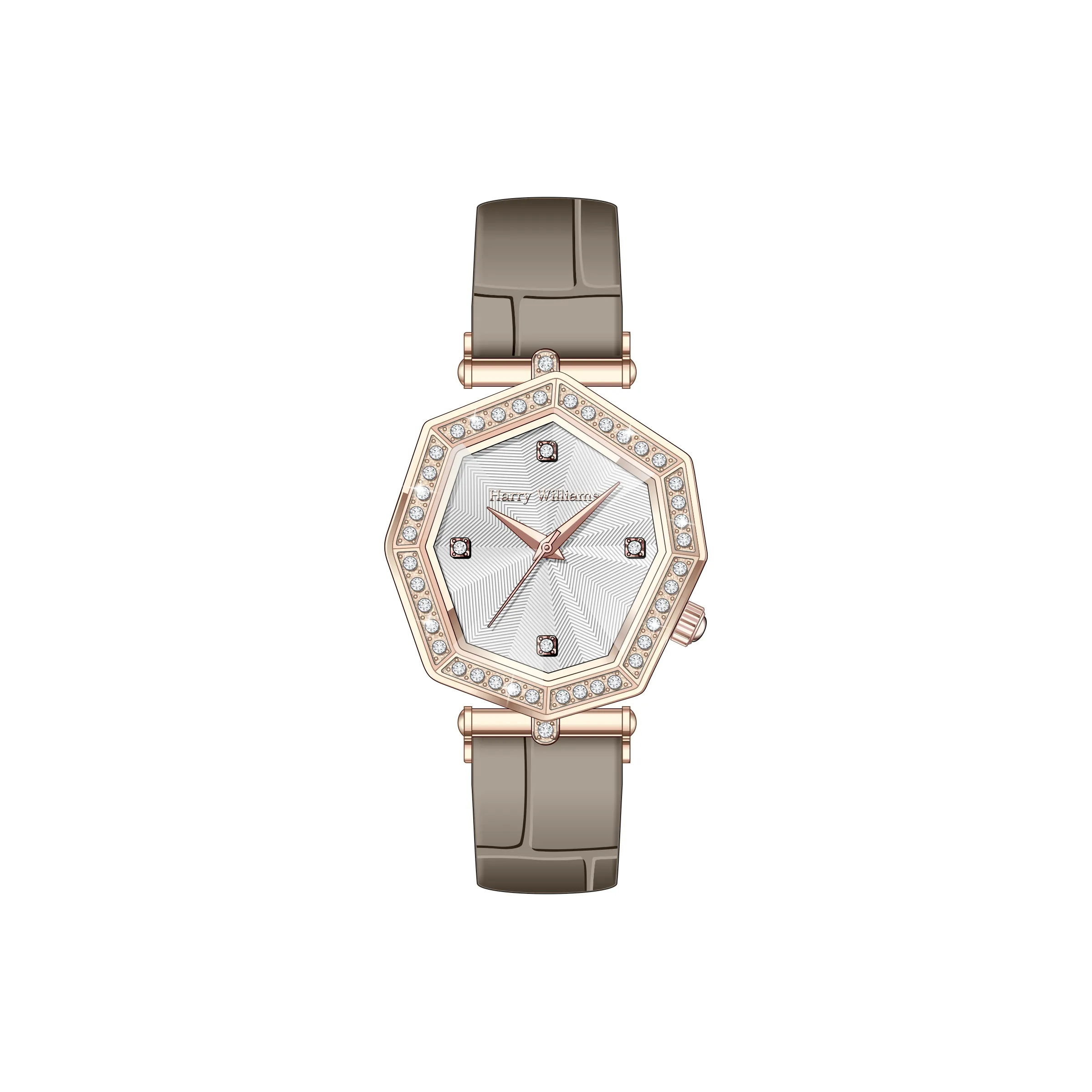 HARRY WILLIAMS Наручные часы Кварцевый механизм Коровья кожа Ремешок Белый циферблат Женские часы Премиум-коробка