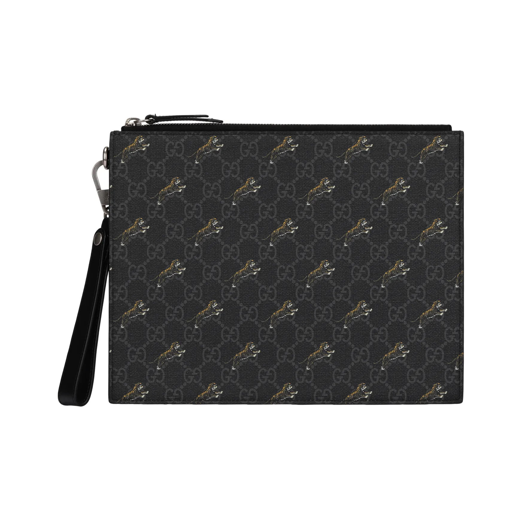 GUCCI Supreme Canvas With Leather Trim Clutch Men's Black Gray Color