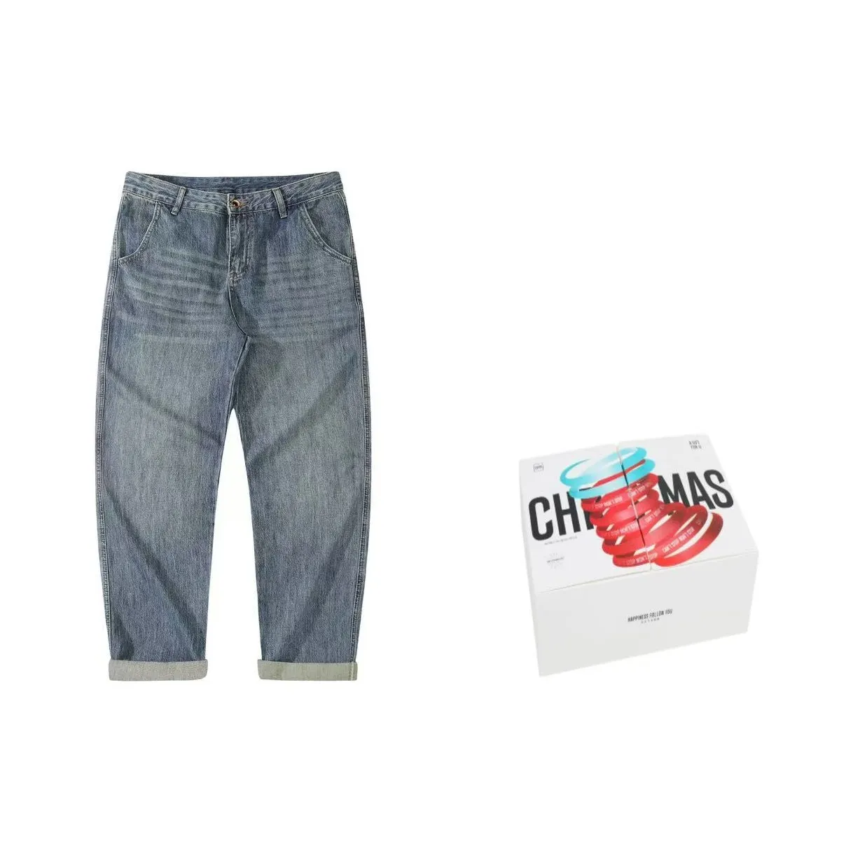 FAIRWHALE Джинсы Мужские Джинсовый Синий