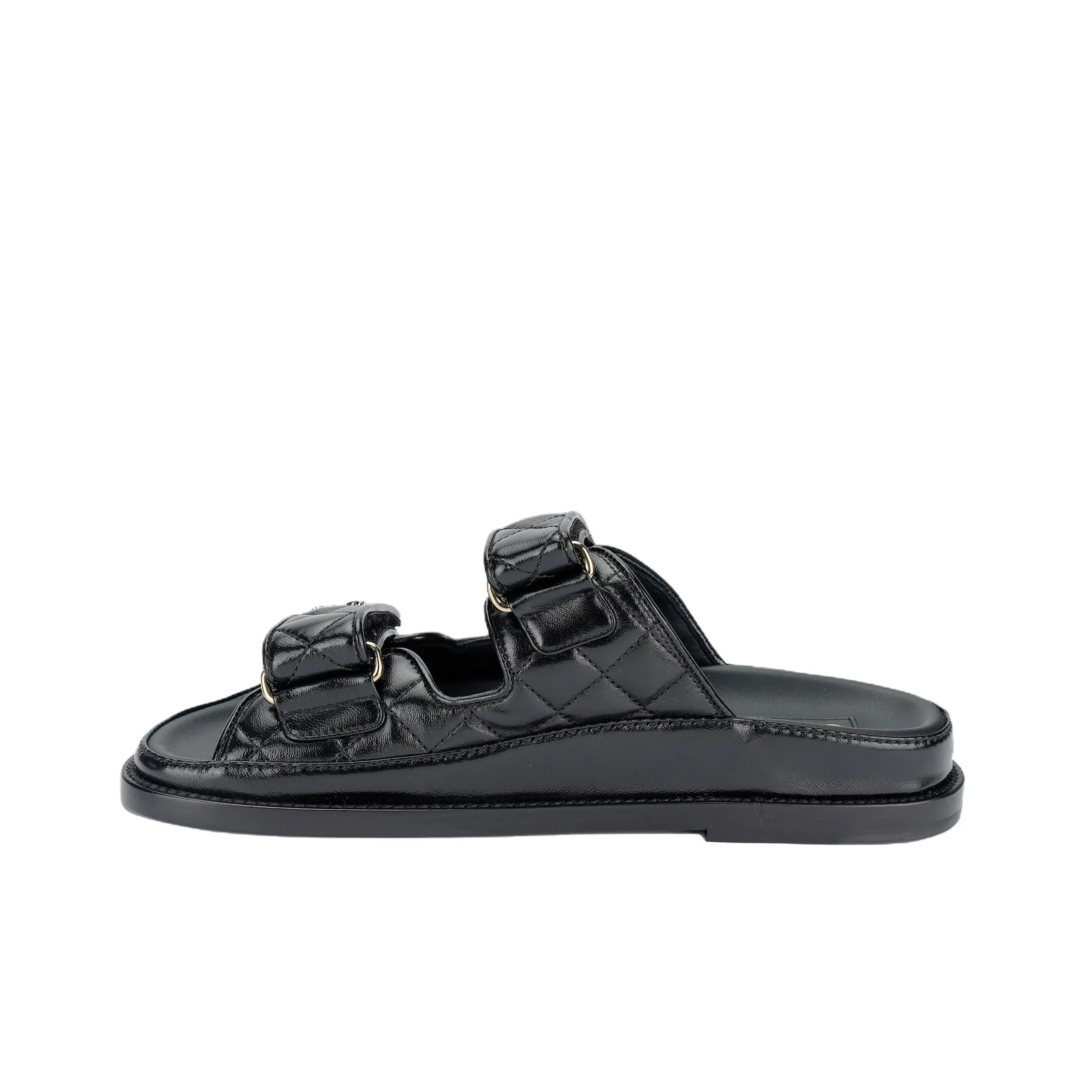 CHANEL Cc Diamond Quilt Sandals Black Women's