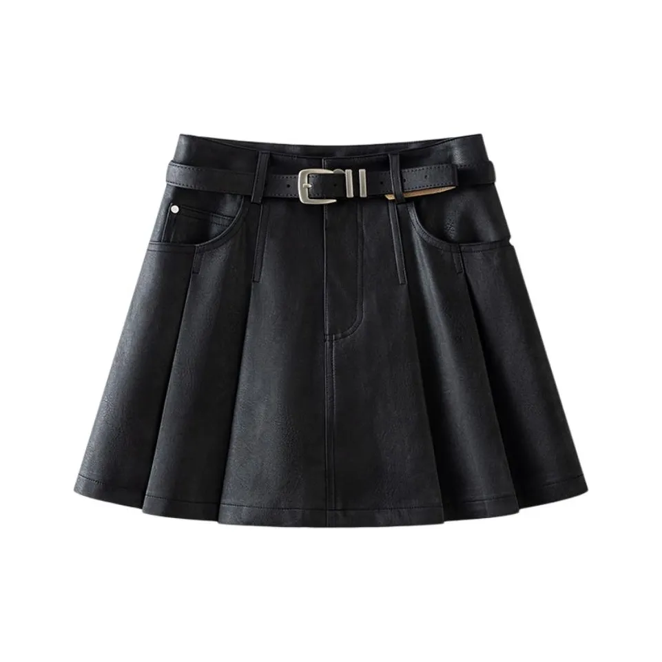 POWXV Кожаные короткие юбки женские