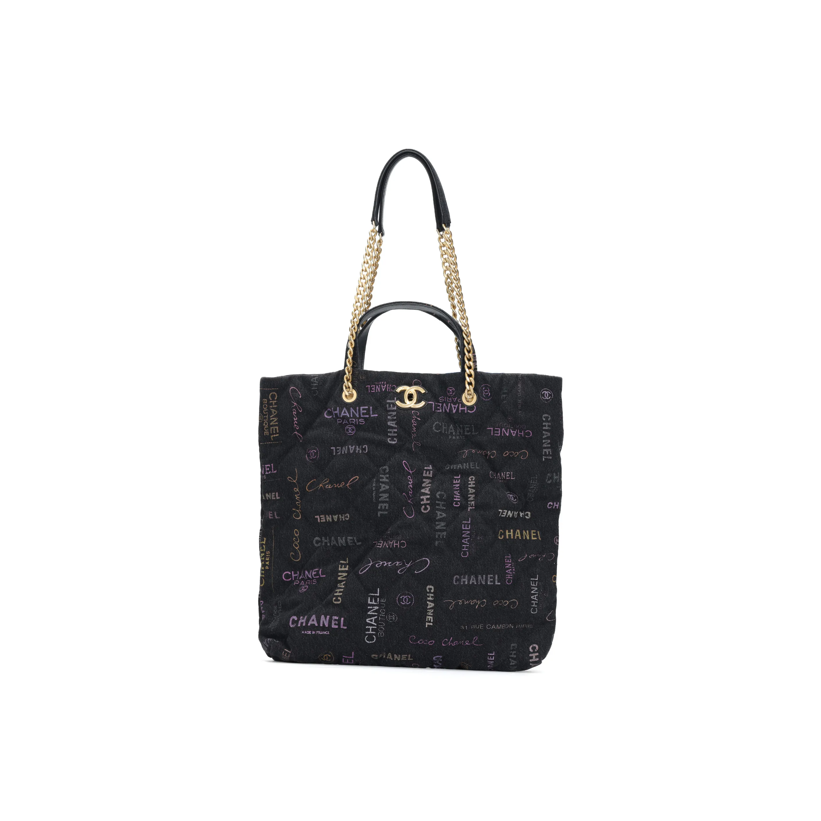 CHANEL 22P Denim Tote Bag, Shopping Bag, Shoulder Bag, Handbag Women's Black