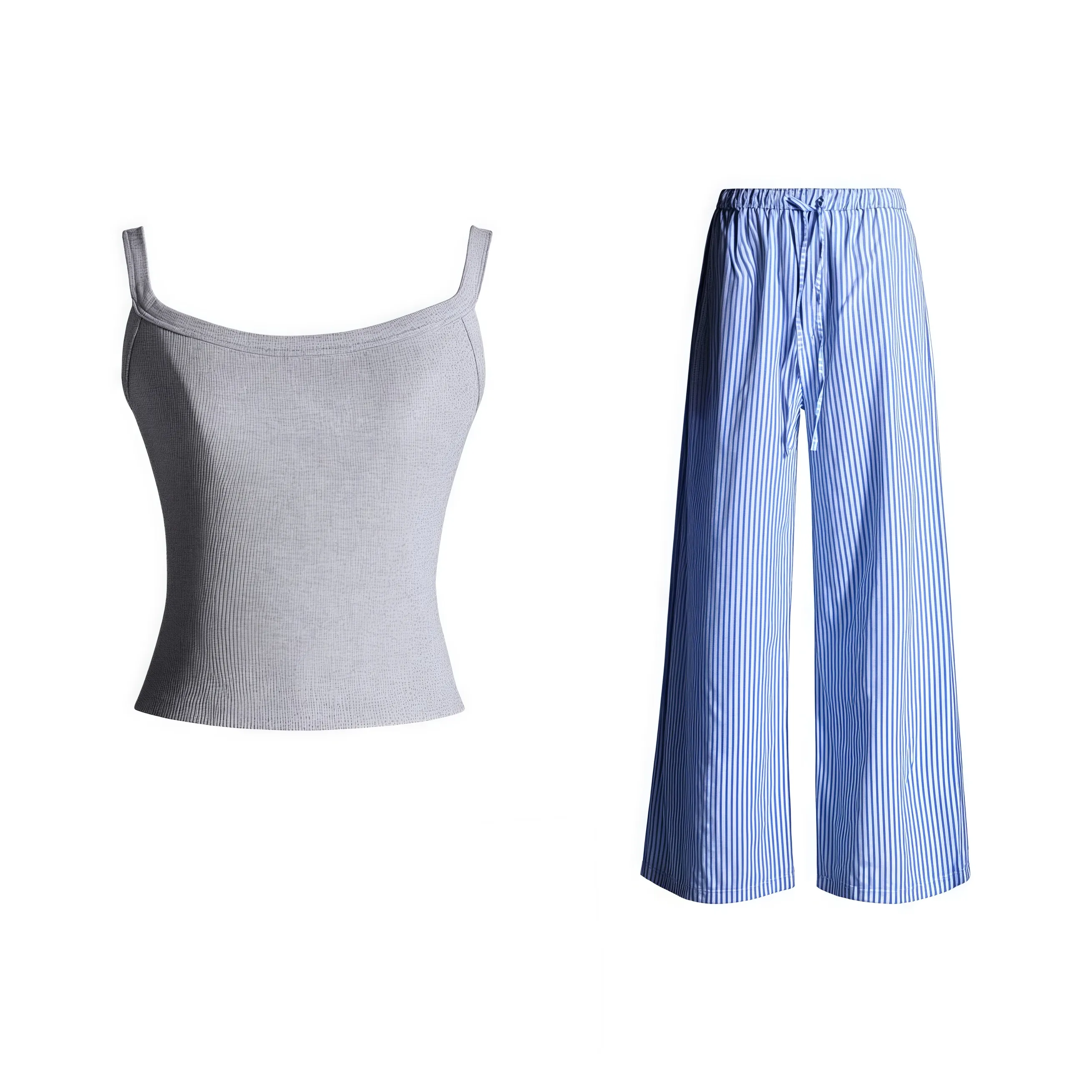 YINLEI Серый топ + Синие брюки Женские Повседневные костюмы