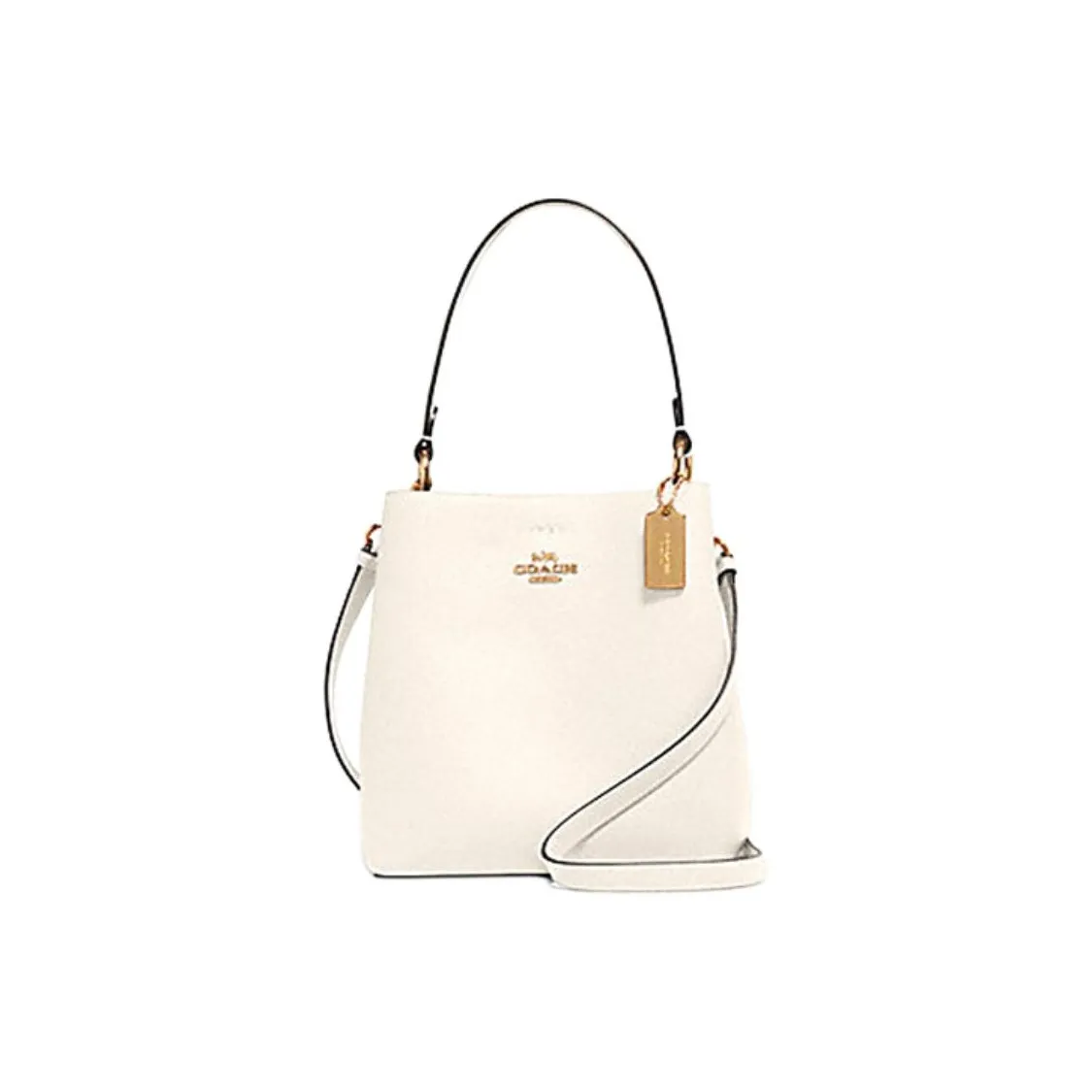 COACH Town Polished Pebbled Leather Bucket Bag, Handbag, Shoulder Bag, Crossbody Bag Trumpets Women's White