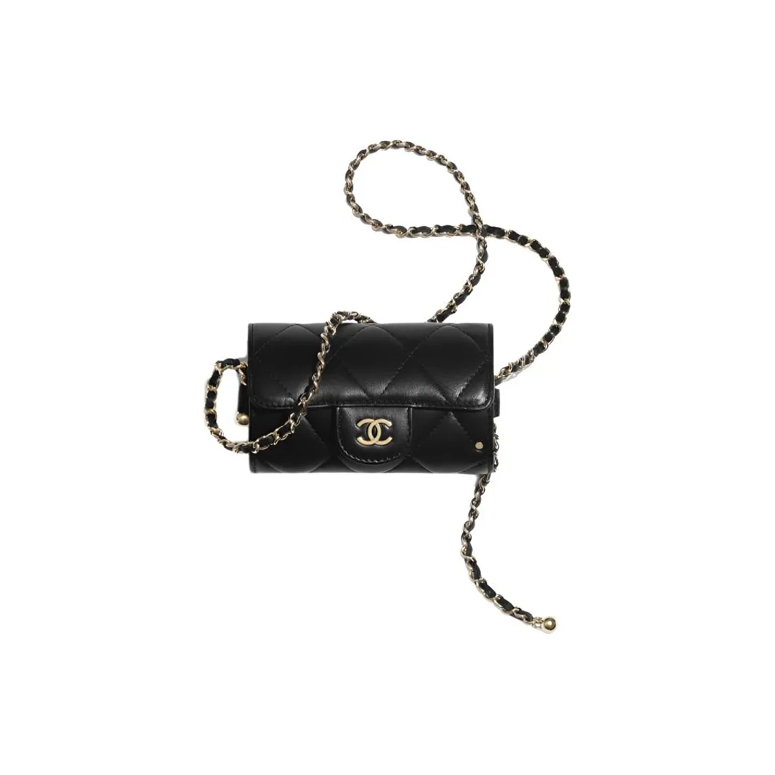 CHANEL Leather Wallet Clutch Crossbody Bag Women's Black