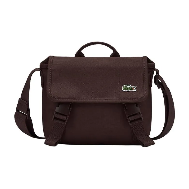 Сумка для курьера из полиэстера с логотипом LACOSTE унисекс темный кофейный