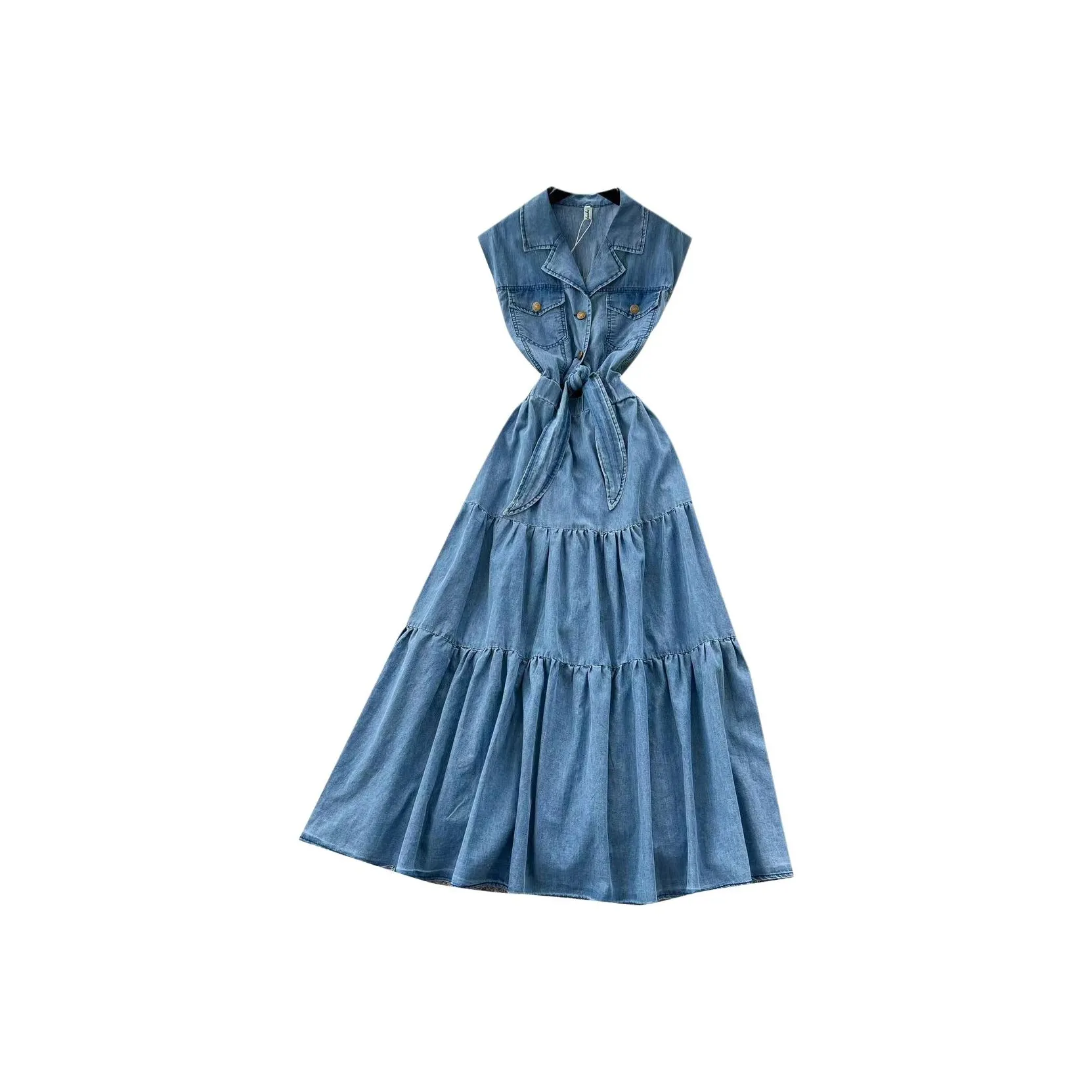 IQC Джинсовый синий Женские Платья без рукавов