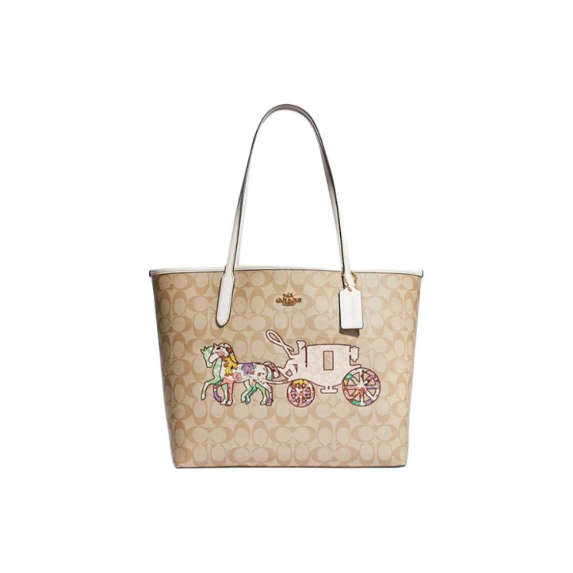 COACH City Artificial Leather Tote Bag, Shopping Bag, Shoulder Bag, Handbag Tubas Women's Khaki
