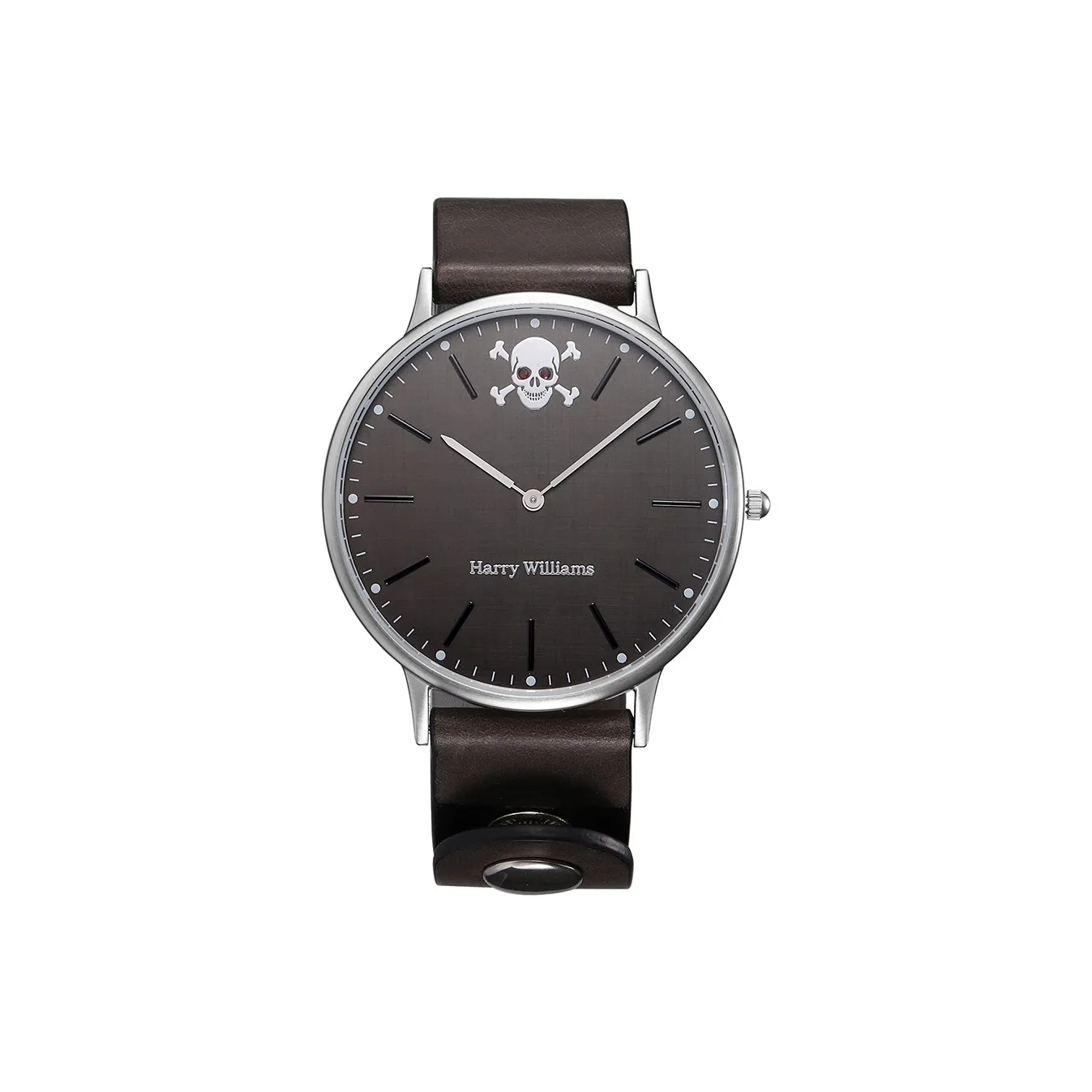 HARRY WILLIAMS Черепа Наручные часы Кварцевый механизм Коровья кожа Ремень Черный циферблат Мужские часы Премиум-коробка