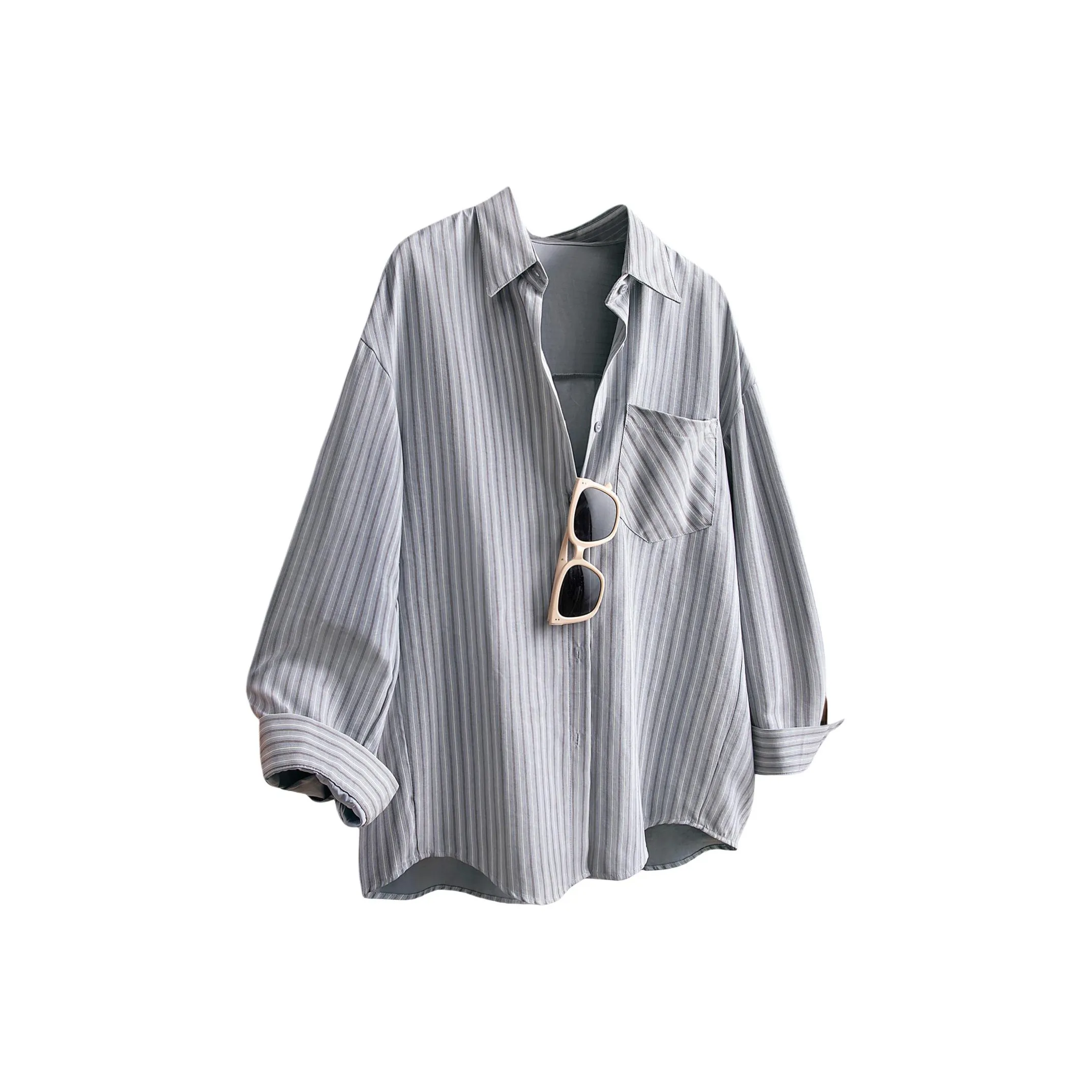 SIBAISHE Серый Синий Полосатый Женская Рубашка