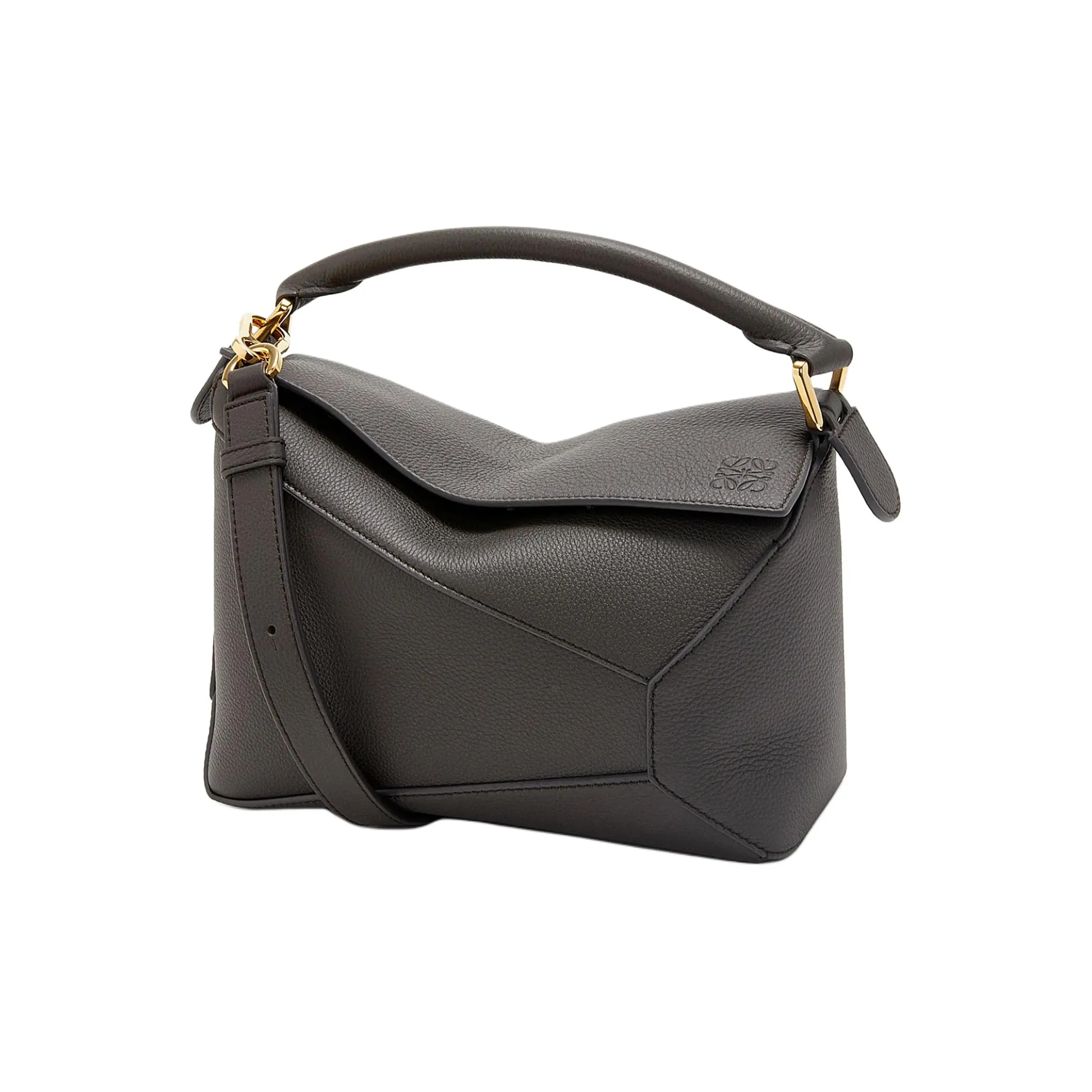 LOEWE Puzzle Soft Grain Cow Leather Shoulder Bag, Crossbody Bag, Handbag Trumpets Women's Dark Gray