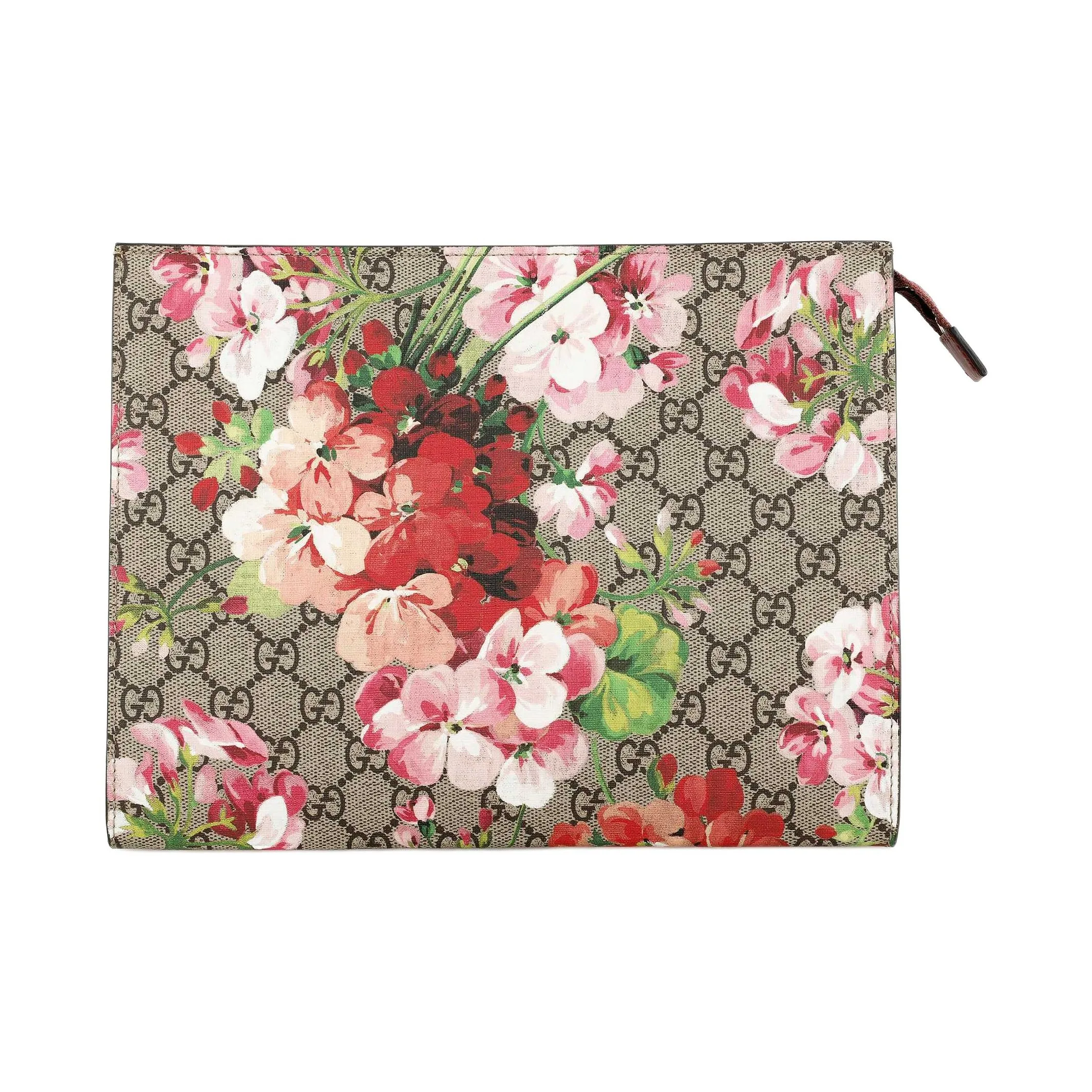 GUCCI GG Blooms Canvas With Leather Clutch Tubas Women's Ebony/Pink