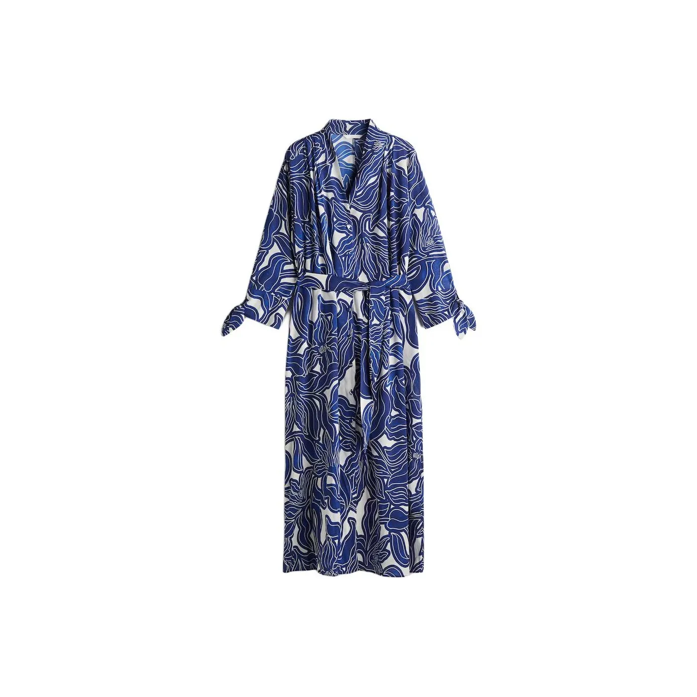 H&M Синий/Цветочный Женские Длинные Платья с Рукавами