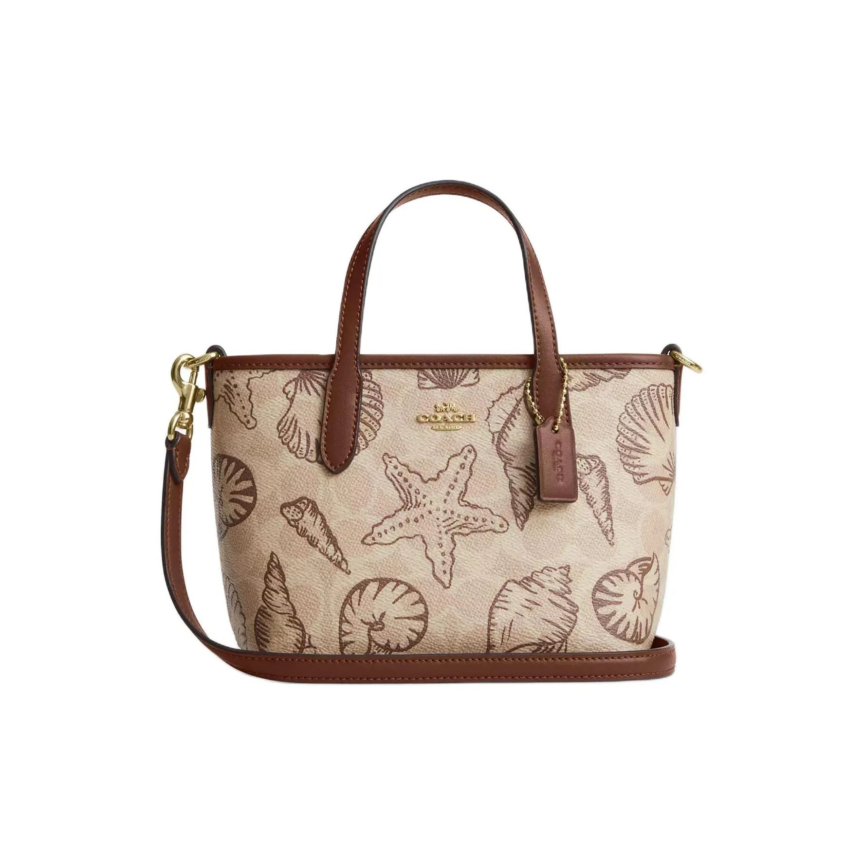 COACH Городская Сумка Tote из Покрытого Холста Сумка для покупок Сумка через плечо Мини Сумка Женская Коричневая