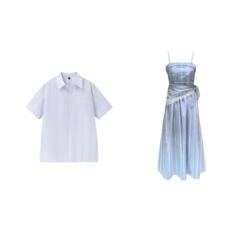 QYPRF Одежда для пары Maxi Платья и юбки + Мужская рубашка Женские парные комплекты