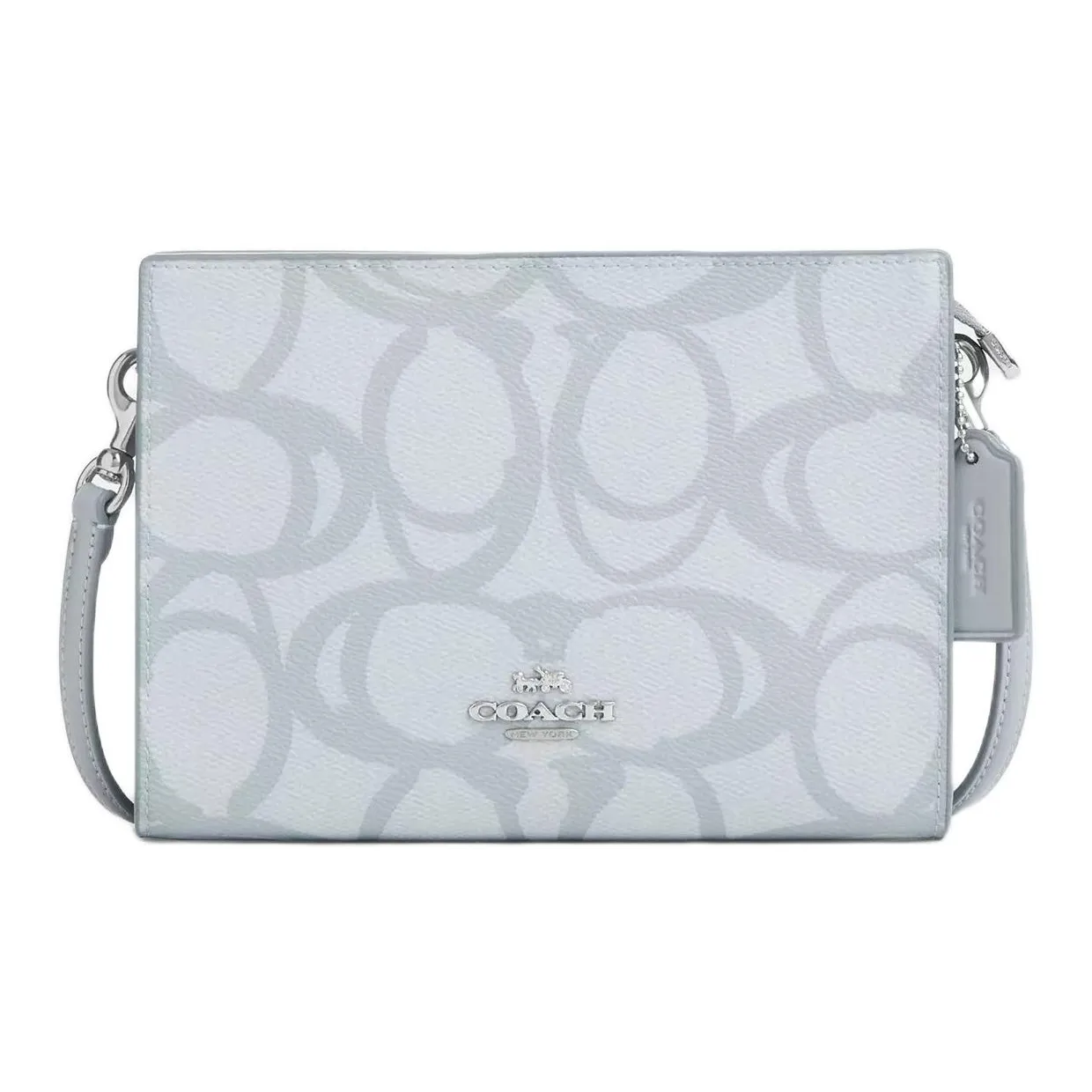 COACH SignatureCanvas Покрытый холст Сумка через плечо Маленькая Женская Ледяной синий