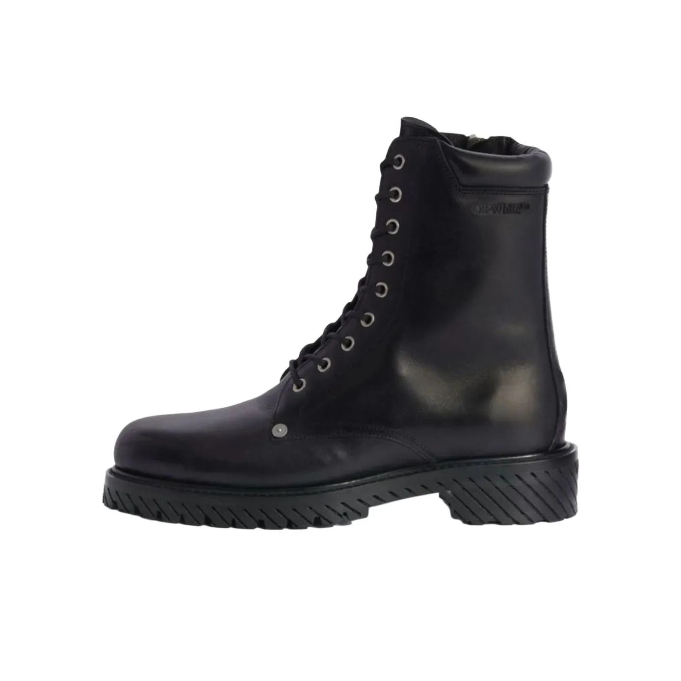 OFF WHITE Logo Debossed Round Toe Combat Boots